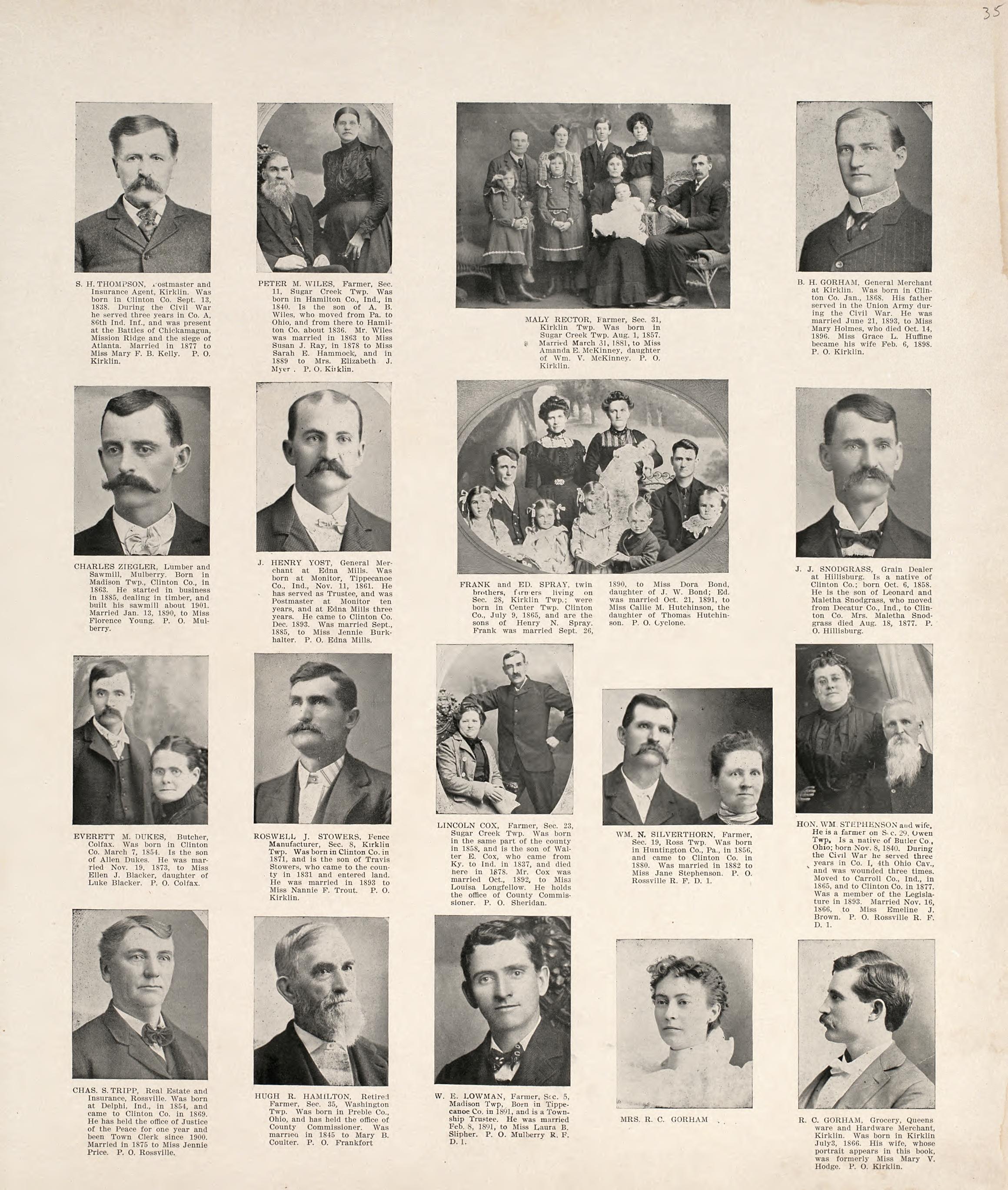 Portrait Department from 20th Century Atlas of Clinton County, Indiana : Containing Maps of Villages, Cities and Townships of the County, of the State, United States and World, Farmers Directory, Business Directory and General Information, … 1903 by Relic Map Company