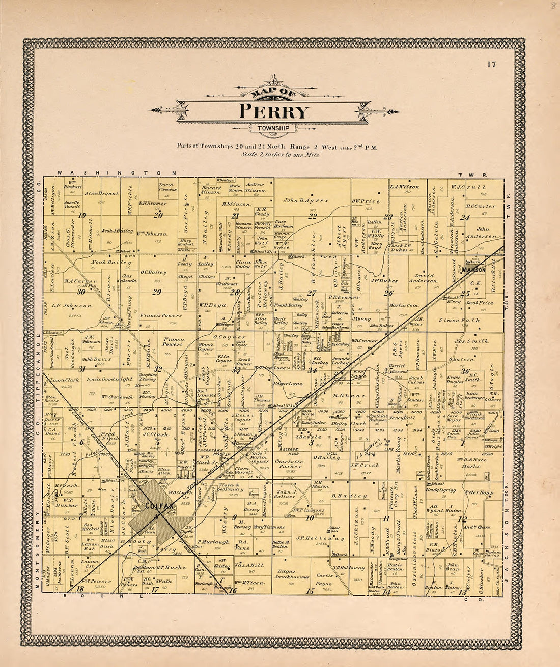 Map of Perry Township from 20th Century Atlas of Clinton County, Indiana : Containing Maps of Villages, Cities and Townships of the County, of the State, United States and World, Farmers Directory, Business Directory and General Information, … 1903 by Relic Map Company