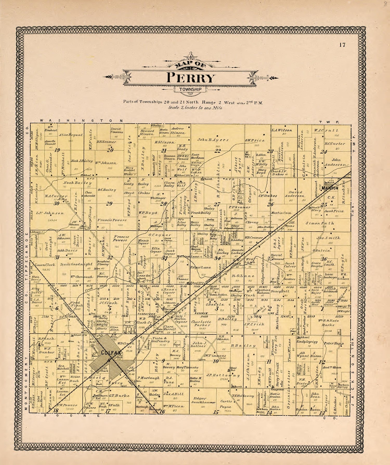 Map of Perry Township from 20th Century Atlas of Clinton County, Indiana : Containing Maps of Villages, Cities and Townships of the County, of the State, United States and World, Farmers Directory, Business Directory and General Information, … 1903 by Relic Map Company