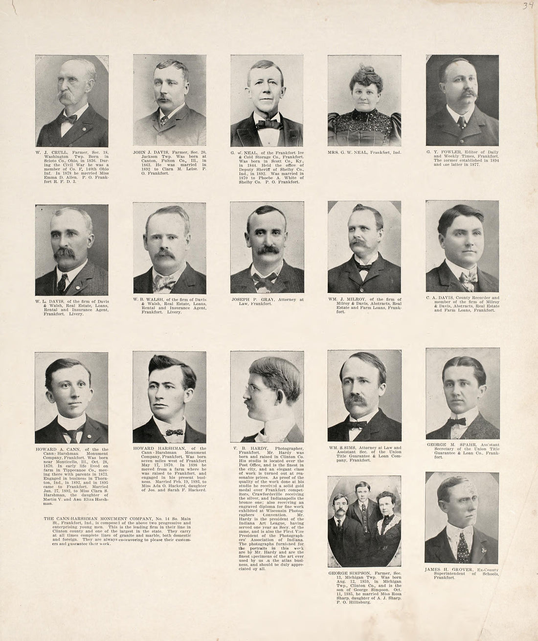 Portrait Department from 20th Century Atlas of Clinton County, Indiana : Containing Maps of Villages, Cities and Townships of the County, of the State, United States and World, Farmers Directory, Business Directory and General Information, … 1903 by Relic Map Company