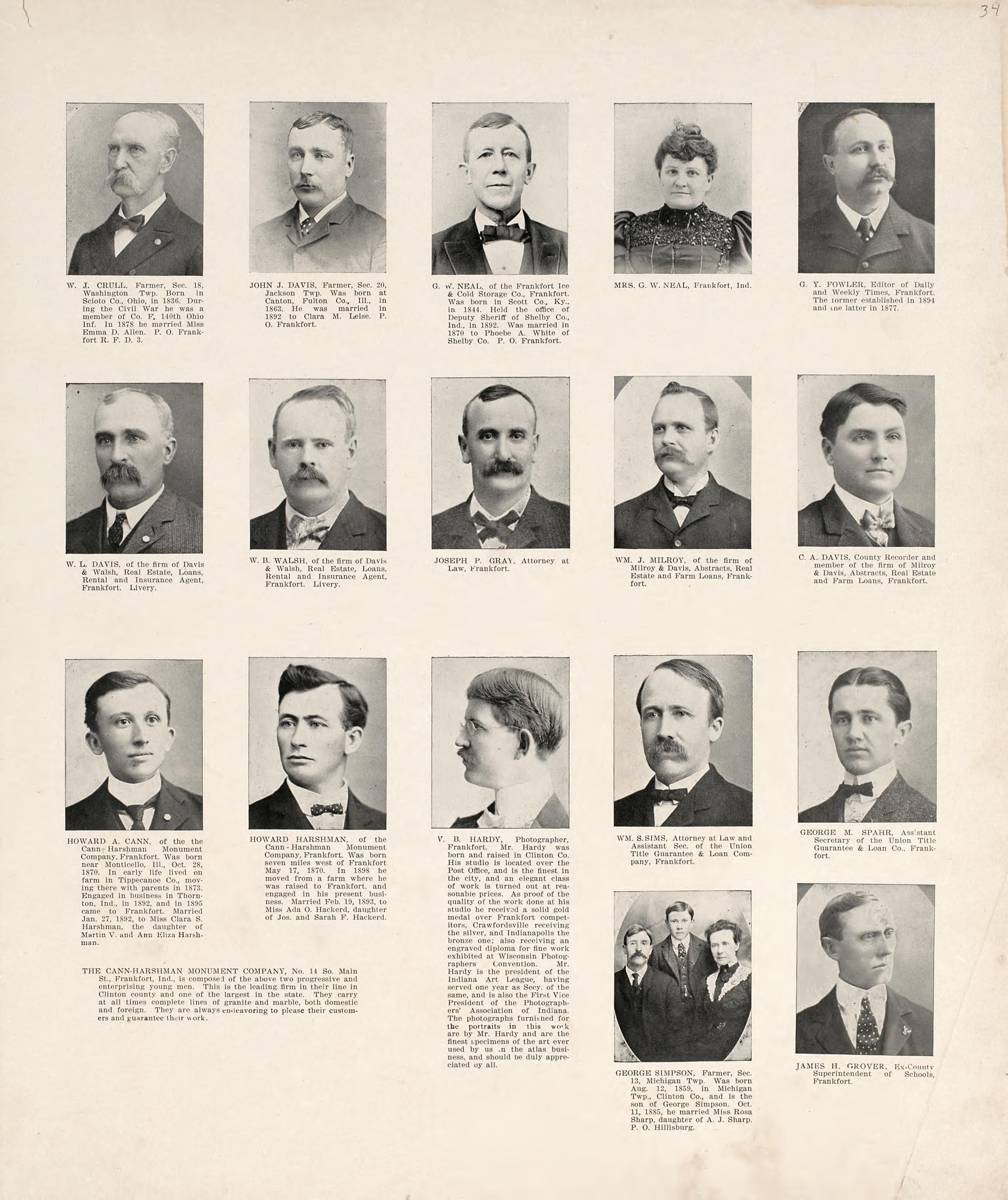 Portrait Department from 20th Century Atlas of Clinton County, Indiana : Containing Maps of Villages, Cities and Townships of the County, of the State, United States and World, Farmers Directory, Business Directory and General Information, … 1903 by Relic Map Company