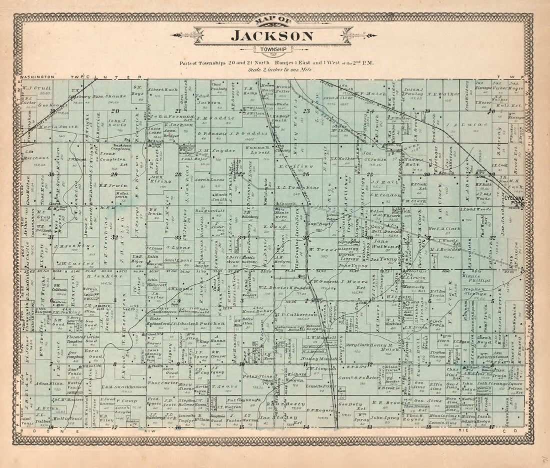 Map of Jackson Township from 20th Century Atlas of Clinton County, Indiana : Containing Maps of Villages, Cities and Townships of the County, of the State, United States and World, Farmers Directory, Business Directory and General Information, … 1903 by Relic Map Company
