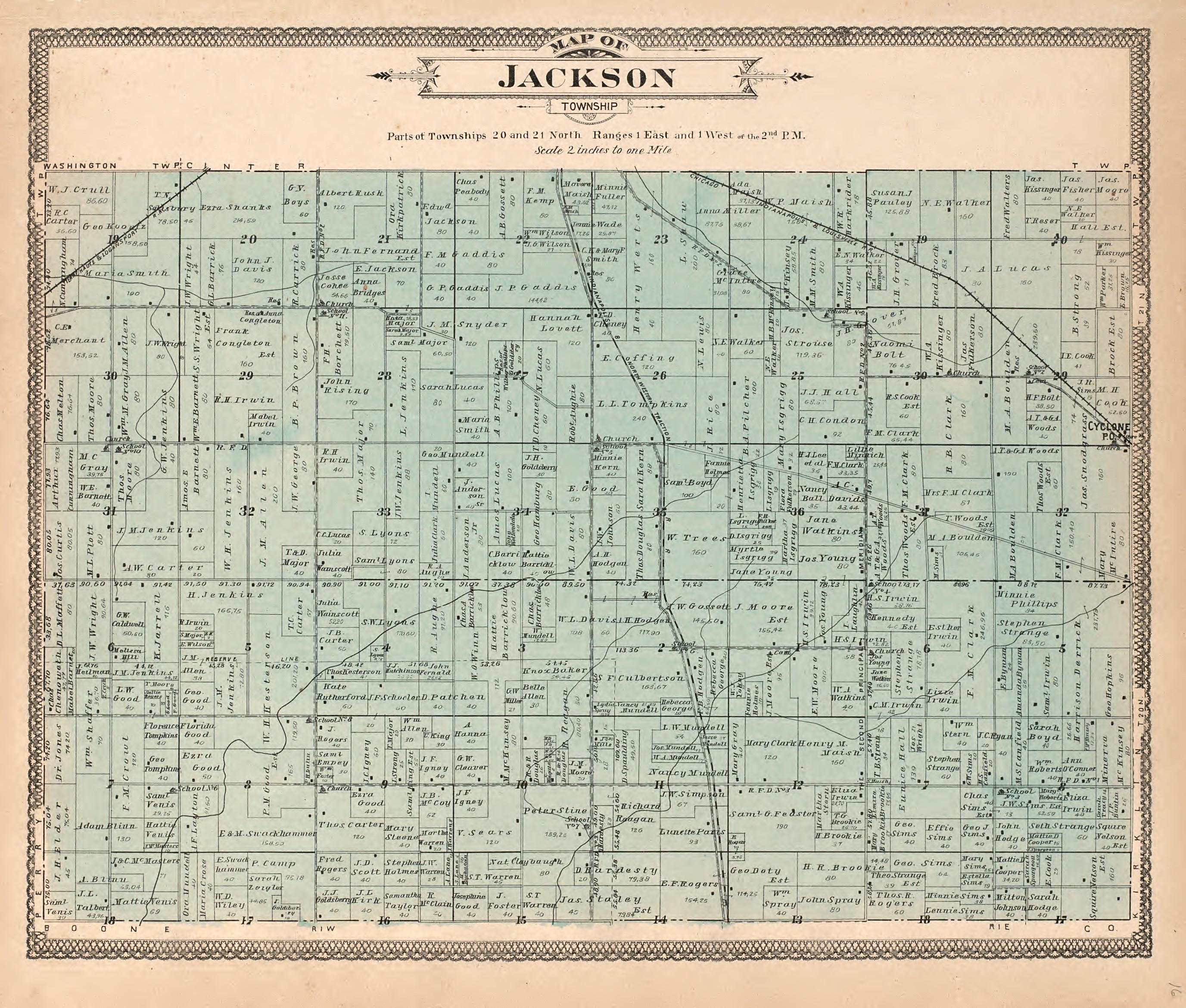 Map of Jackson Township from 20th Century Atlas of Clinton County, Indiana : Containing Maps of Villages, Cities and Townships of the County, of the State, United States and World, Farmers Directory, Business Directory and General Information, … 1903 by Relic Map Company