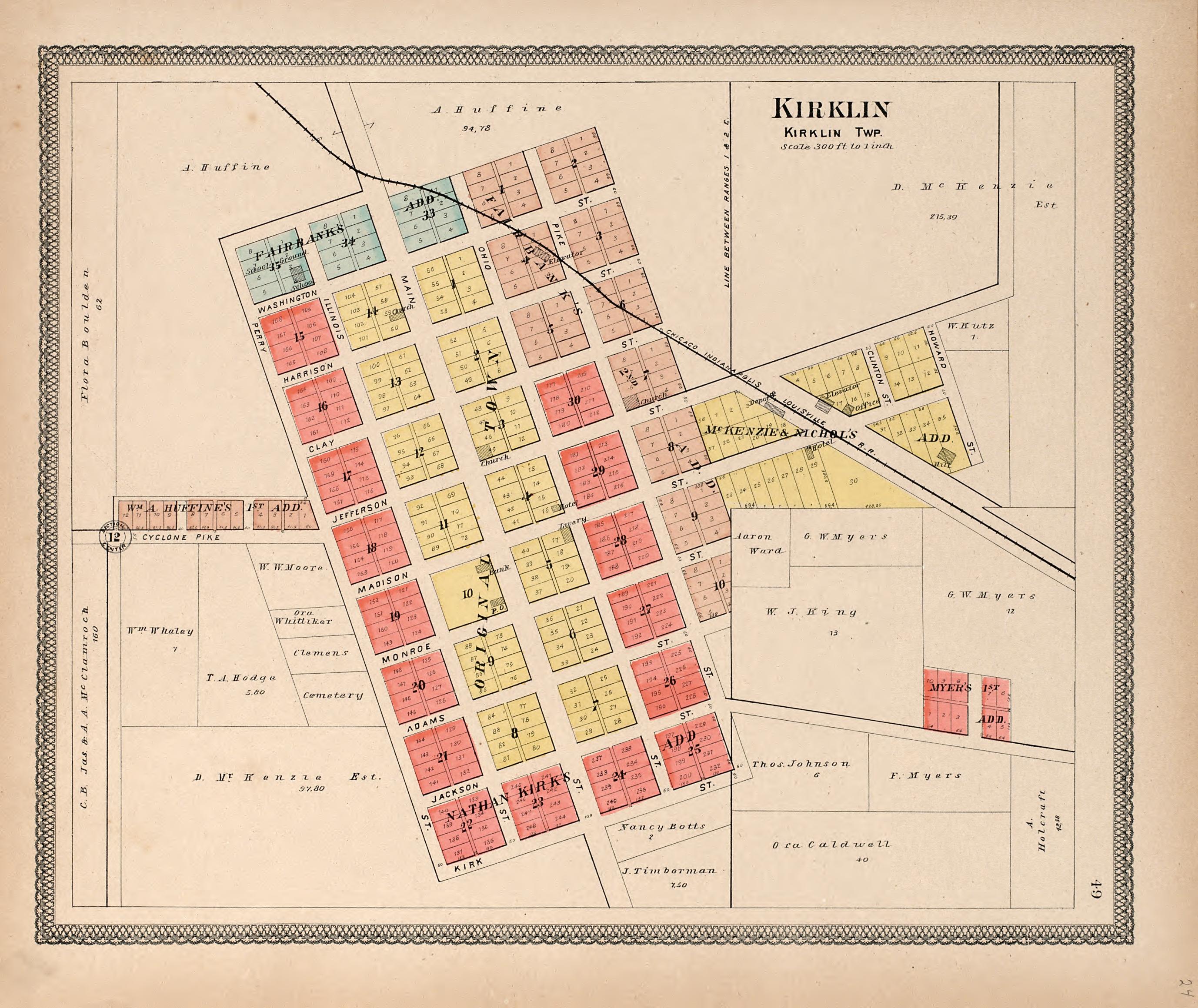 Kirklin, Kirklin Township from 20th Century Atlas of Clinton County, Indiana : Containing Maps of Villages, Cities and Townships of the County, of the State, United States and World, Farmers Directory, Business Directory and General Information, … 1903 by Relic Map Company