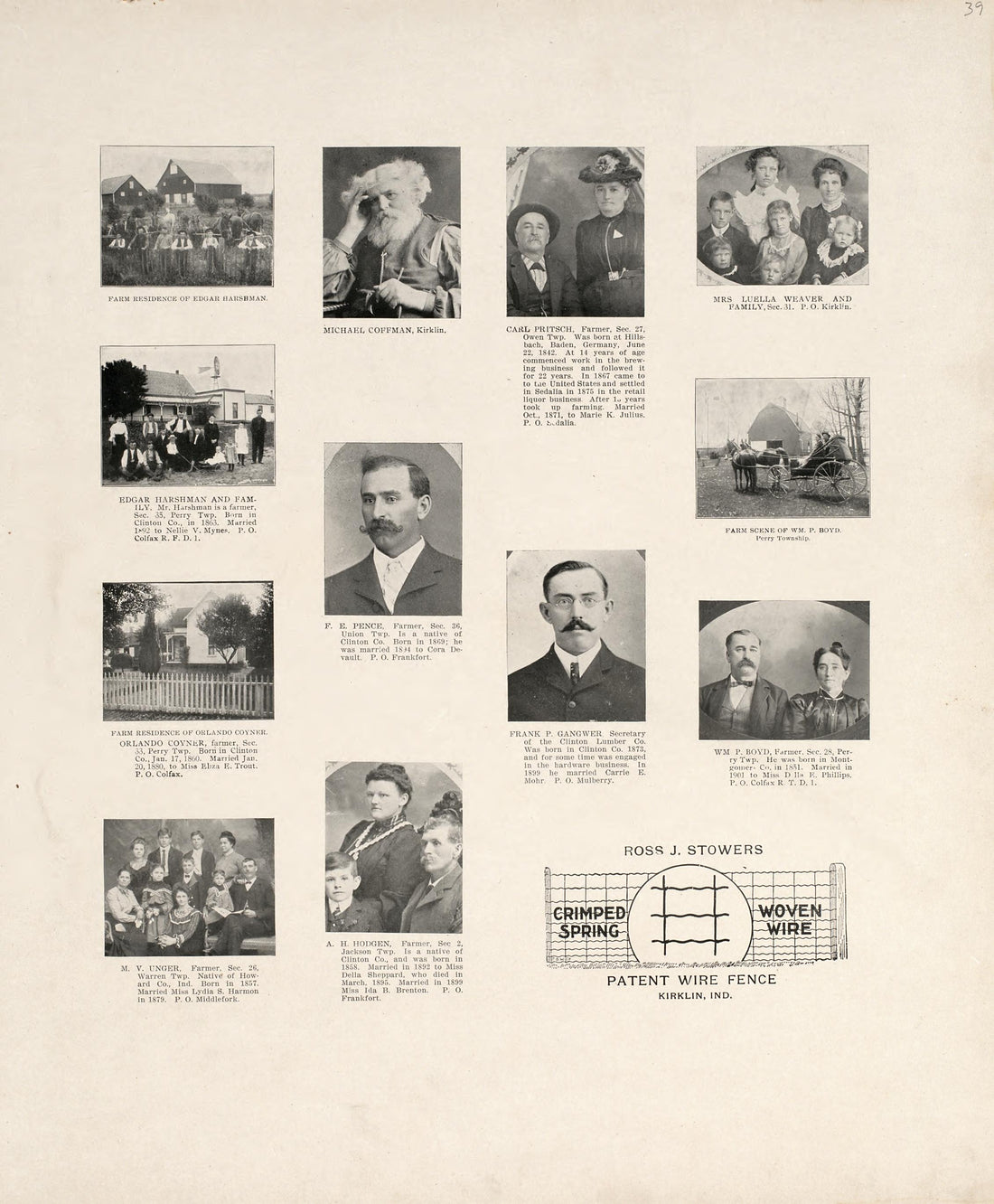 Portrait Department from 20th Century Atlas of Clinton County, Indiana : Containing Maps of Villages, Cities and Townships of the County, of the State, United States and World, Farmers Directory, Business Directory and General Information, … 1903 by Relic Map Company