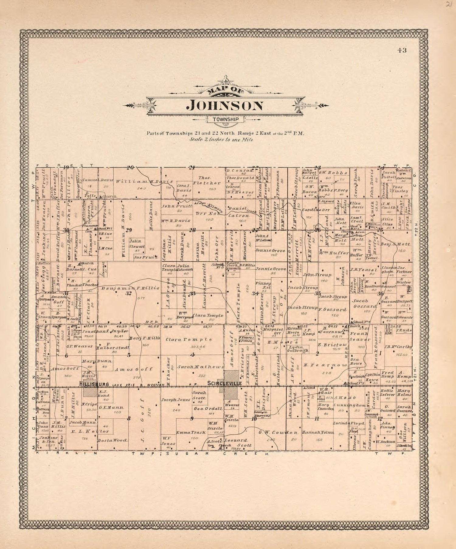 Map of Johnson Township from 20th Century Atlas of Clinton County, Indiana : Containing Maps of Villages, Cities and Townships of the County, of the State, United States and World, Farmers Directory, Business Directory and General Information, … 1903 by Relic Map Company