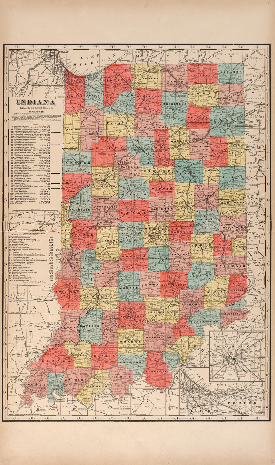 Indiana from 20th Century Atlas of Clinton County, Indiana : Containing Maps of Villages, Cities and Townships of the County, of the State, United States and World, Farmers Directory, Business Directory and General Information, … 1903 by Relic Map Company
