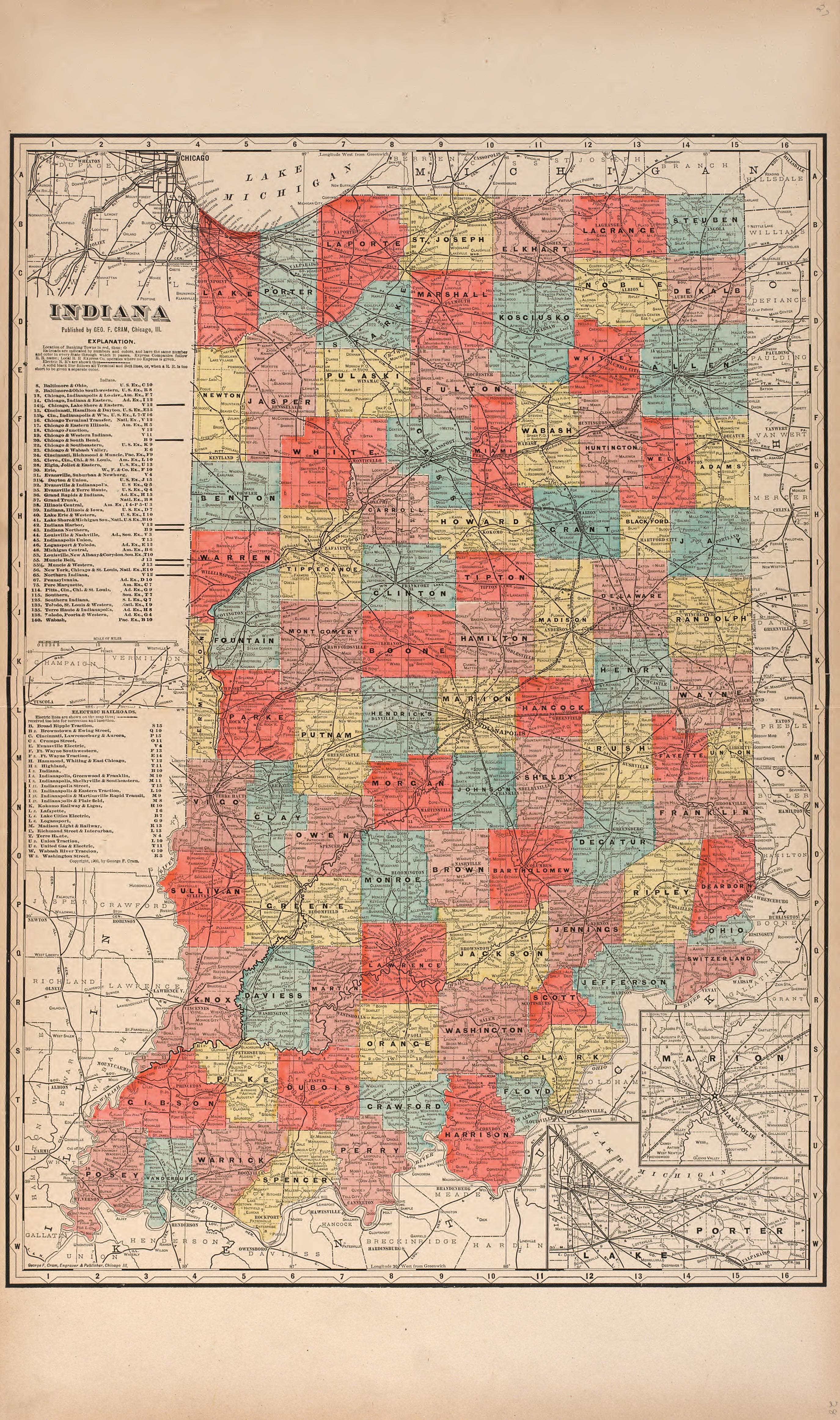 Indiana from 20th Century Atlas of Clinton County, Indiana : Containing Maps of Villages, Cities and Townships of the County, of the State, United States and World, Farmers Directory, Business Directory and General Information, … 1903 by Relic Map Company