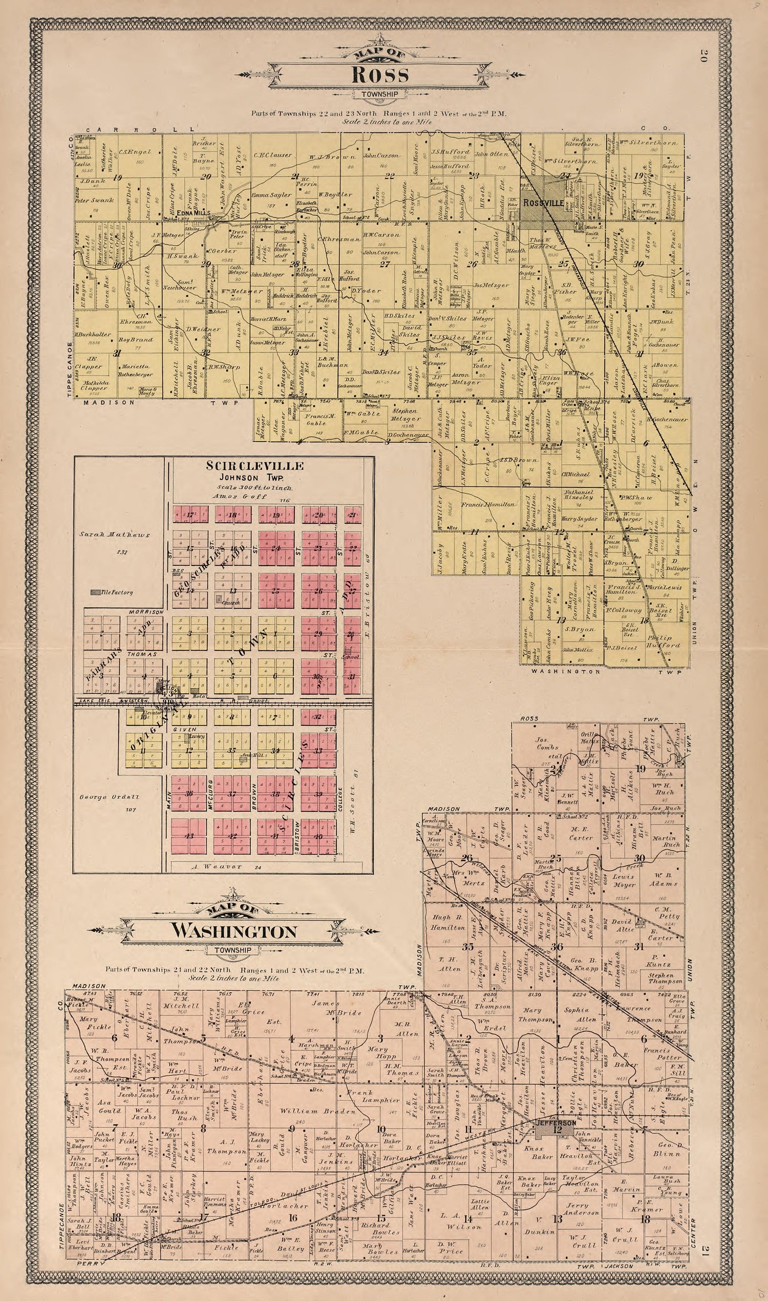 Map of Ross Township from 20th Century Atlas of Clinton County, Indiana : Containing Maps of Villages, Cities and Townships of the County, of the State, United States and World, Farmers Directory, Business Directory and General Information, … 1903 by Relic Map Company