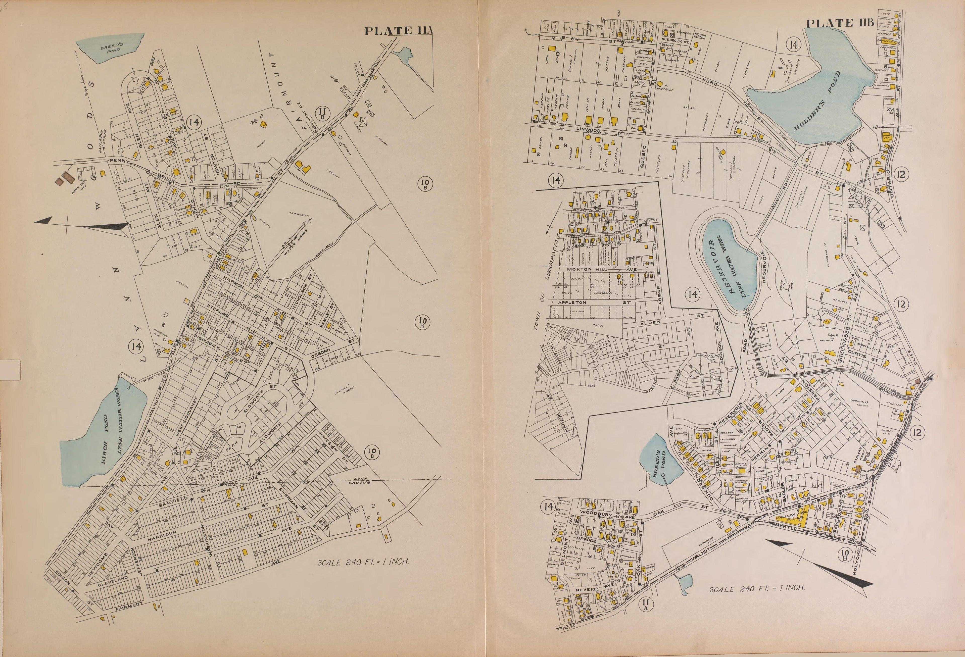 Lynn, Plate 11A and 11B from Richards Standard Atlas of the City of Lynn and the Towns of Swampscott, Saugus and Nahant, Massachusetts : from Official Records, Private Plans and Actual Surveys 1924 by Relic Map Company