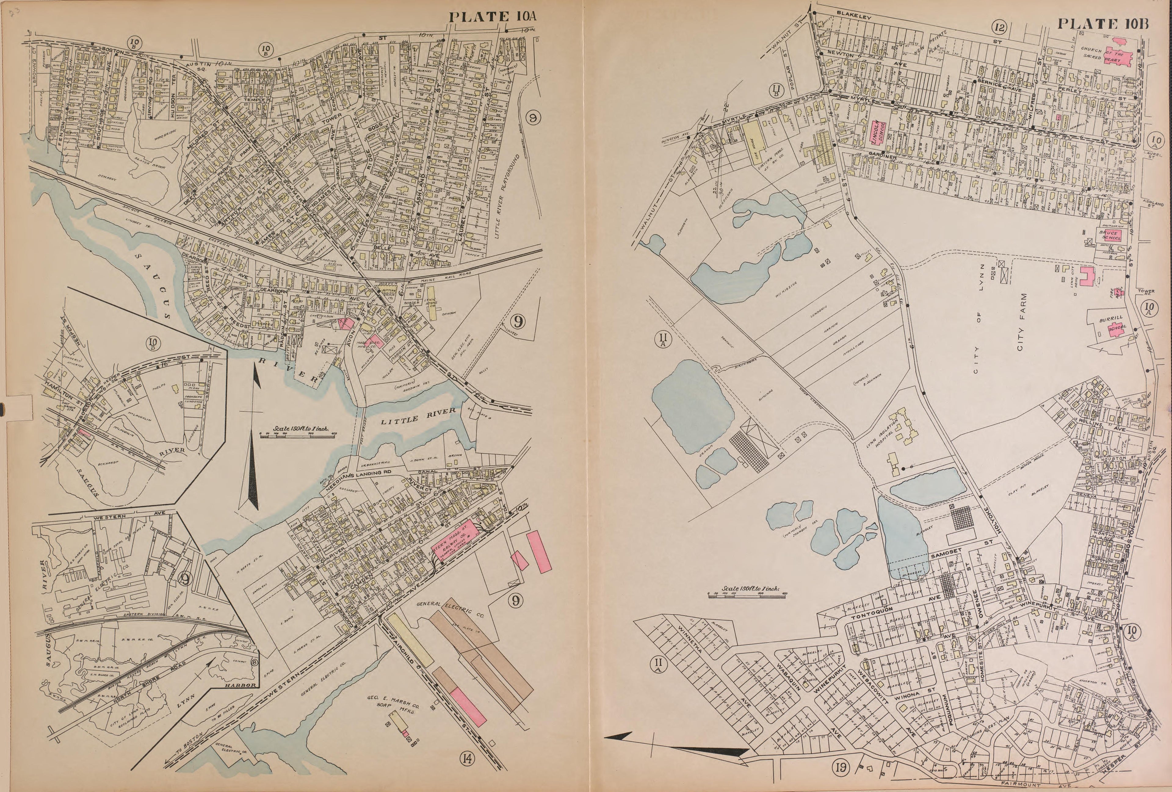 Lynn, Plate 10A and 10B from Richards Standard Atlas of the City of Lynn and the Towns of Swampscott, Saugus and Nahant, Massachusetts : from Official Records, Private Plans and Actual Surveys 1924 by Relic Map Company