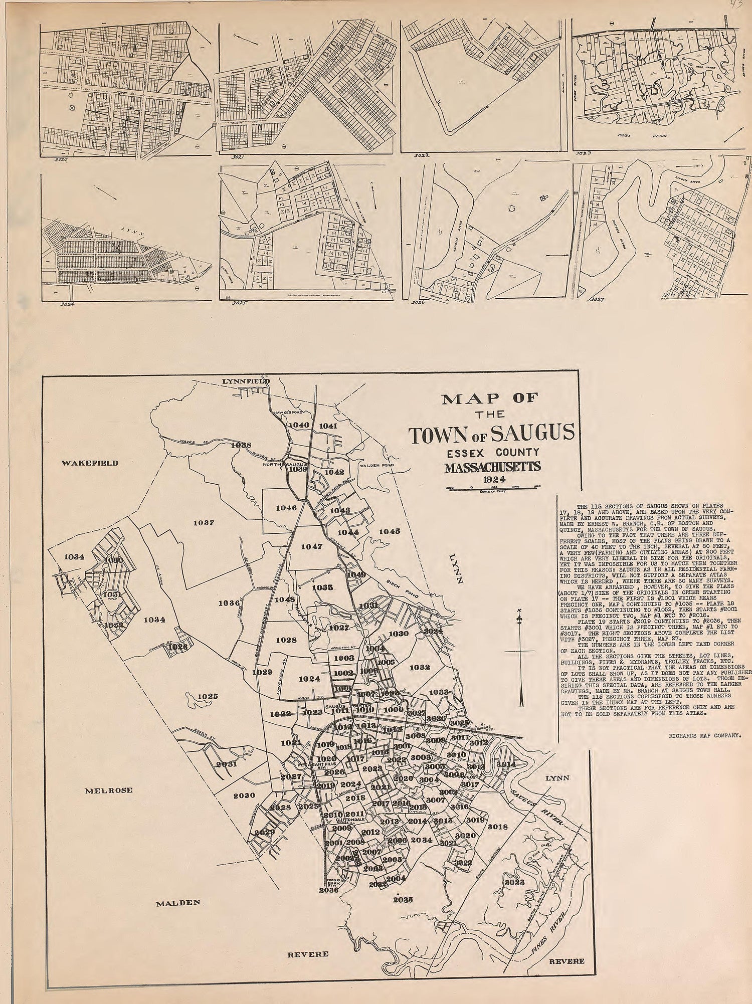 Saugus from Richards Standard Atlas of the City of Lynn and the Towns of Swampscott, Saugus and Nahant, Massachusetts : from Official Records, Private Plans and Actual Surveys 1924 by Relic Map Company
