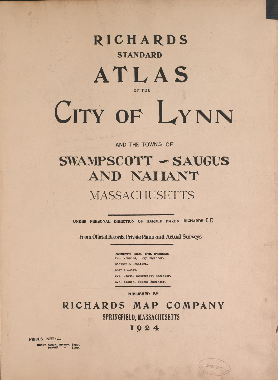 Lynn from Richards Standard Atlas of the City of Lynn and the Towns of Swampscott, Saugus and Nahant, Massachusetts : from Official Records, Private Plans and Actual Surveys 1924 by Relic Map Company