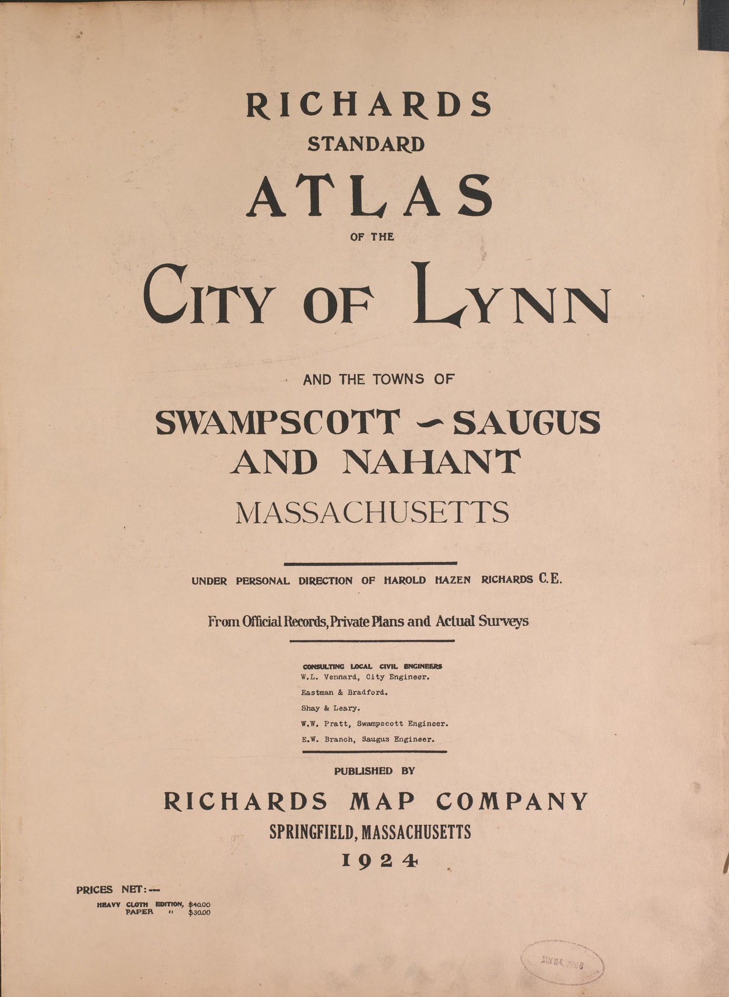 Lynn from Richards Standard Atlas of the City of Lynn and the Towns of Swampscott, Saugus and Nahant, Massachusetts : from Official Records, Private Plans and Actual Surveys 1924 by Relic Map Company