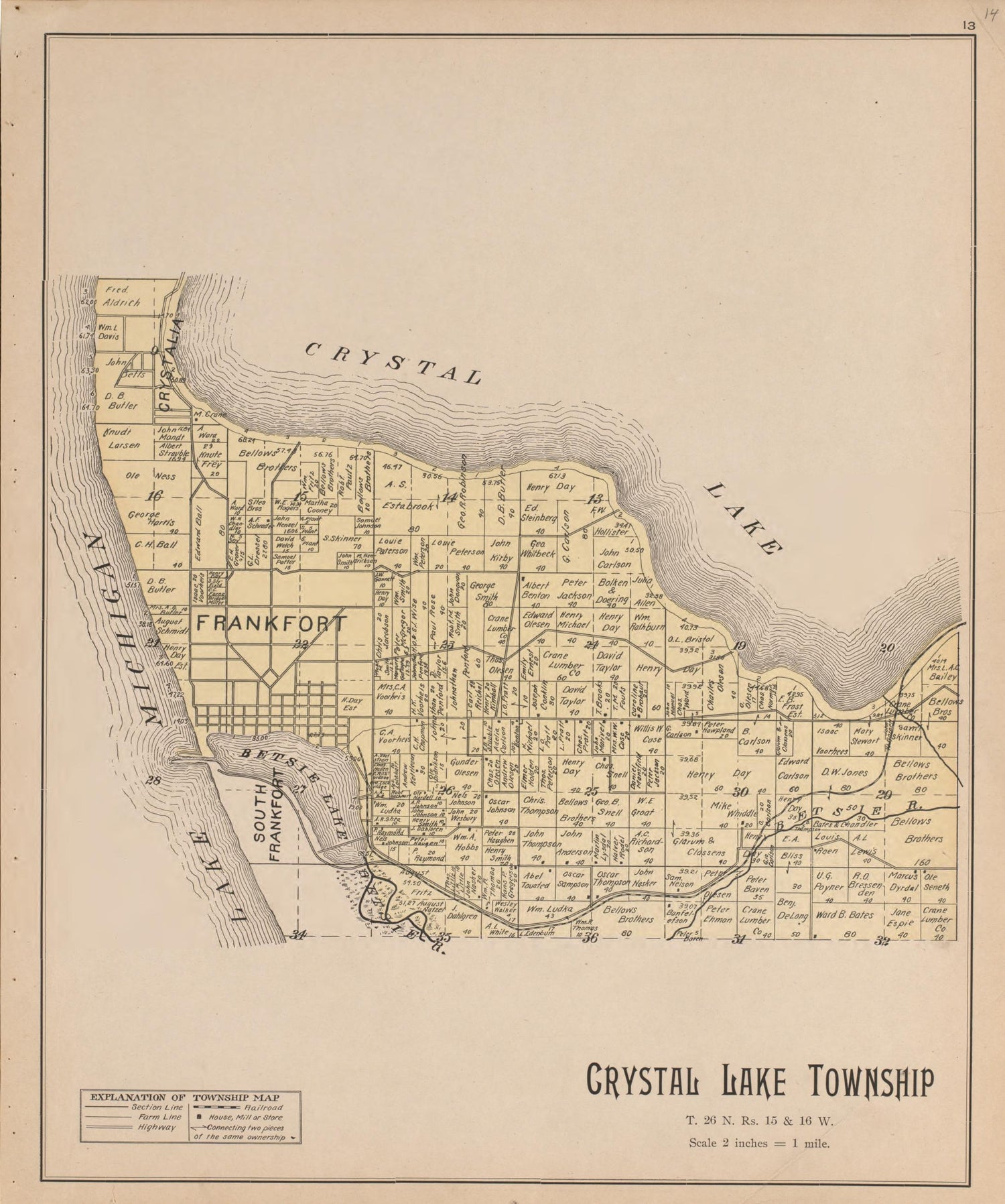 Crystal Lake from Atlas of Benzie County, Michigan : With Maps of Michigan, United States and the World, Alaska, Cuba, Porto Rico, Hawaii and the Philippines : Also a Complete Mailing List of All Resident … 1901 by Relic Map Company