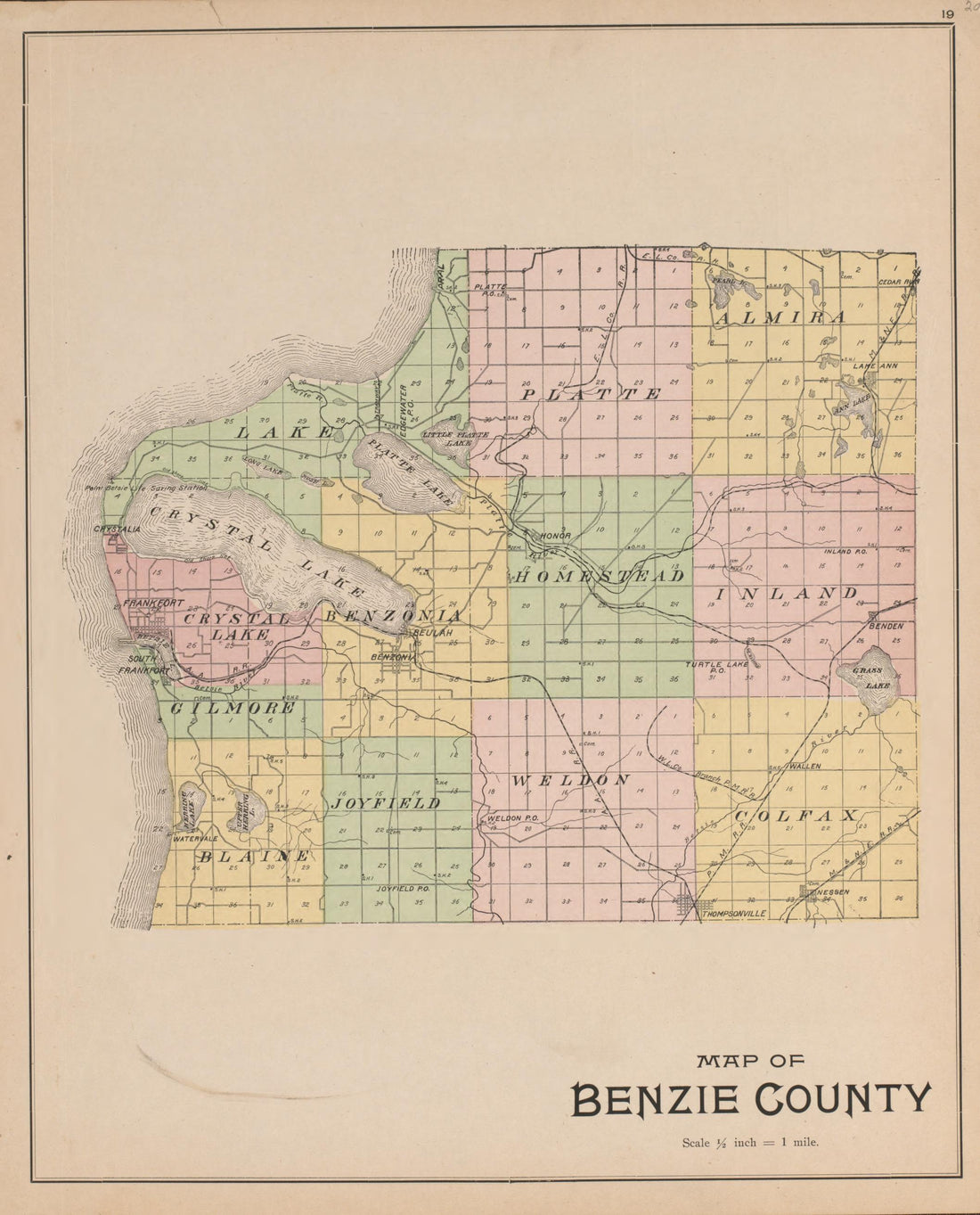 Benzie County from Atlas of Benzie County, Michigan : With Maps of Michigan, United States and the World, Alaska, Cuba, Porto Rico, Hawaii and the Philippines : Also a Complete Mailing List of All Resident … 1901 by Relic Map Company