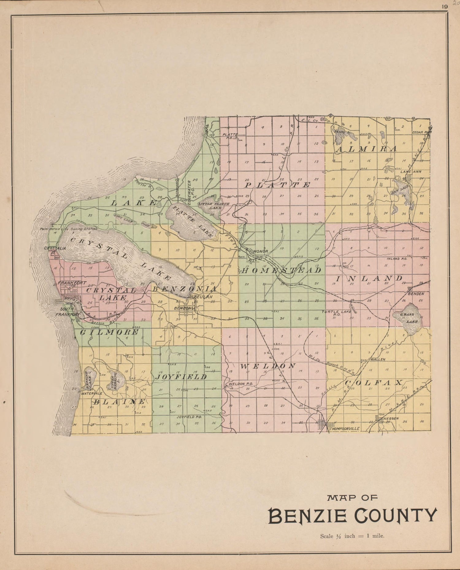 Benzie County from Atlas of Benzie County, Michigan : With Maps of Michigan, United States and the World, Alaska, Cuba, Porto Rico, Hawaii and the Philippines : Also a Complete Mailing List of All Resident … 1901 by Relic Map Company