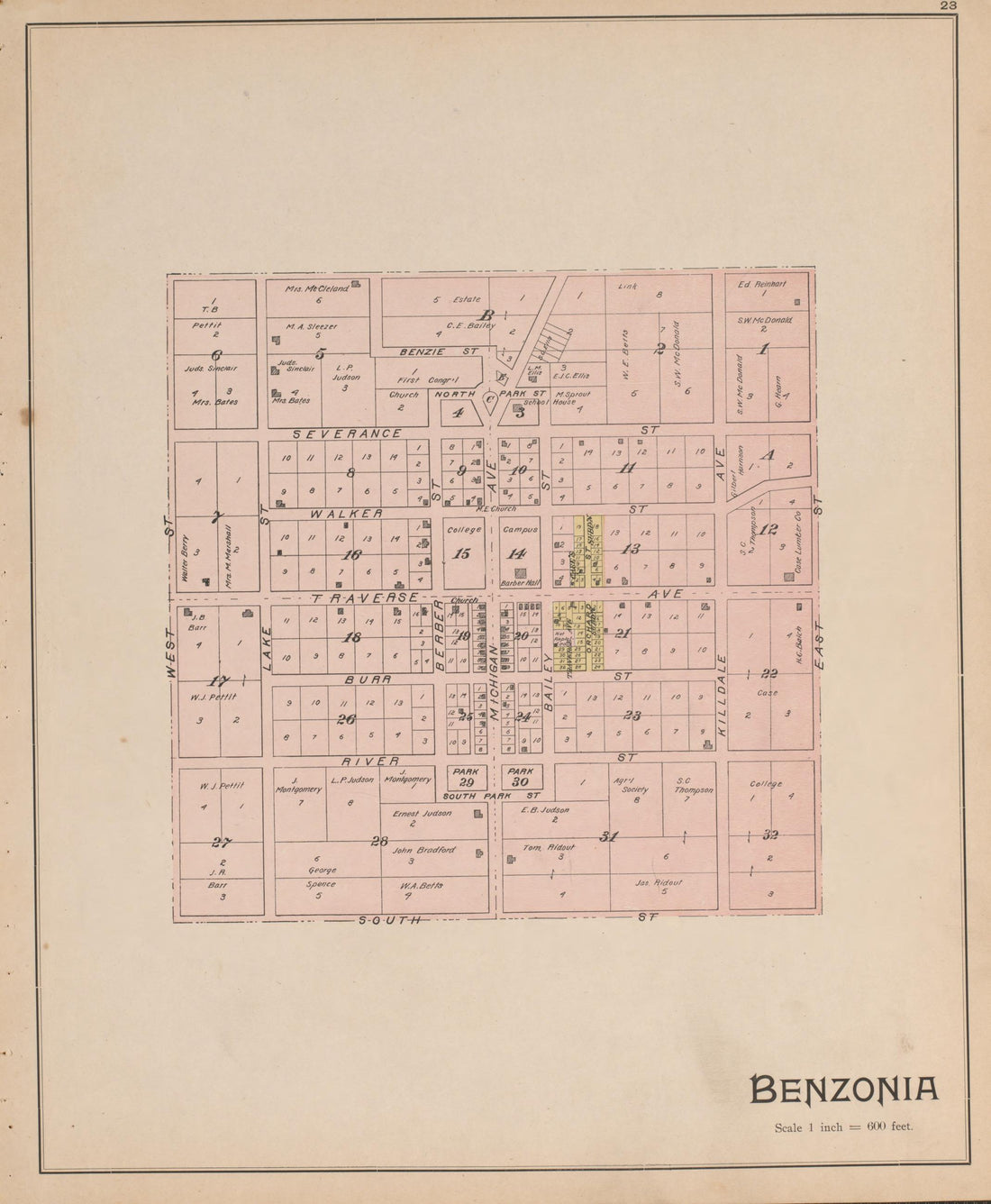 Benzonia from Atlas of Benzie County, Michigan : With Maps of Michigan, United States and the World, Alaska, Cuba, Porto Rico, Hawaii and the Philippines : Also a Complete Mailing List of All Resident … 1901 by Relic Map Company