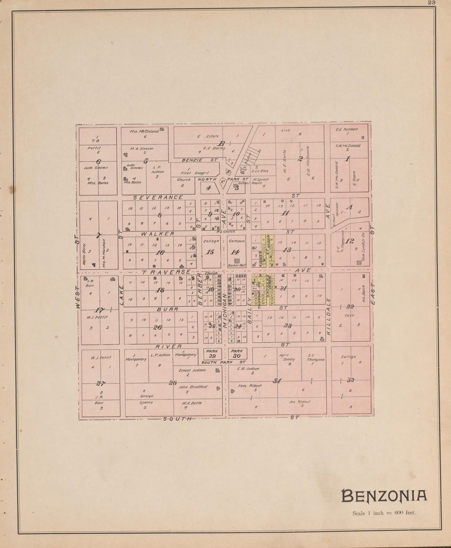 Benzonia from Atlas of Benzie County, Michigan : With Maps of Michigan, United States and the World, Alaska, Cuba, Porto Rico, Hawaii and the Philippines : Also a Complete Mailing List of All Resident … 1901 by Relic Map Company