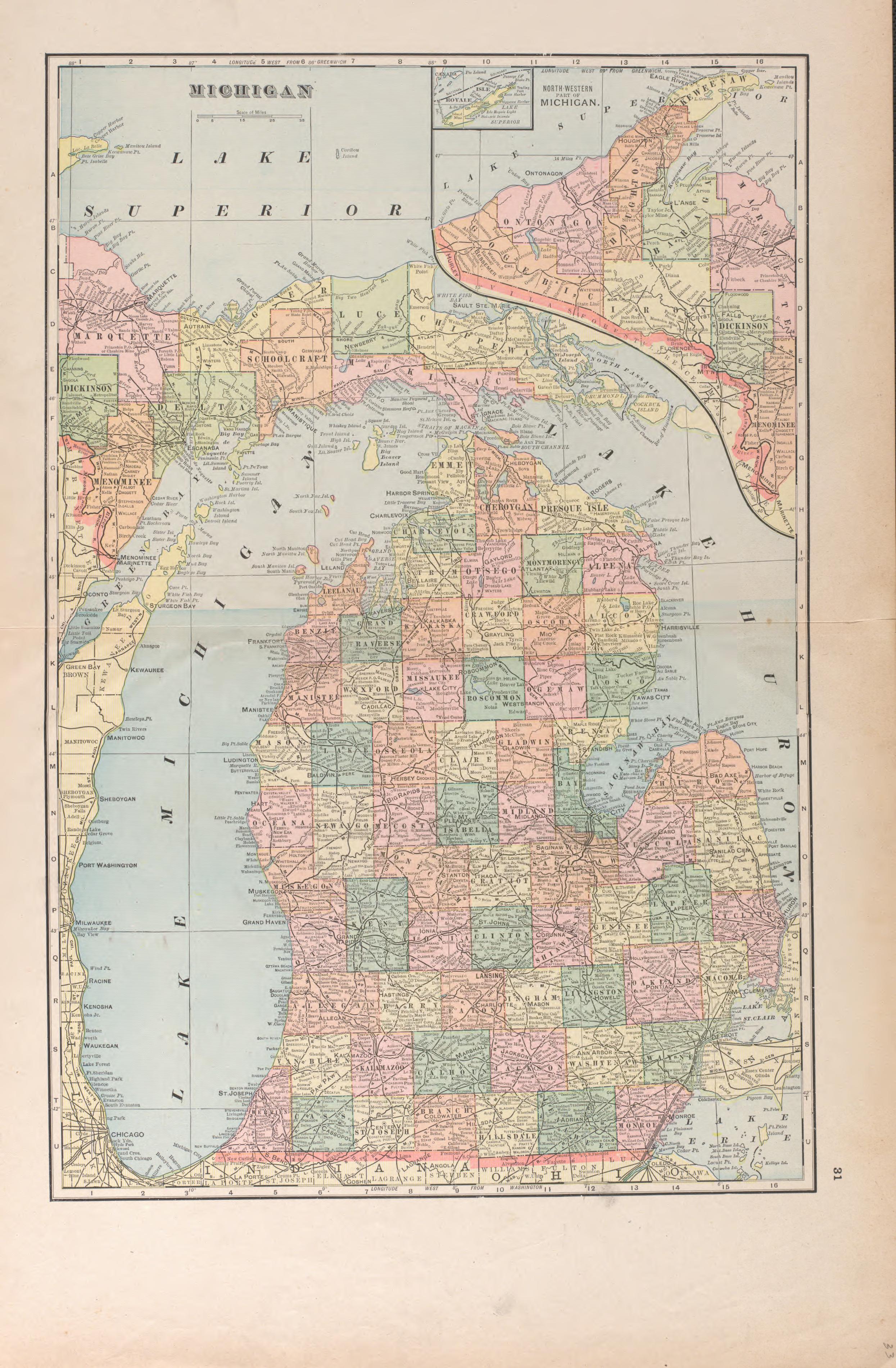 Michigan from Atlas of Benzie County, Michigan : With Maps of Michigan, United States and the World, Alaska, Cuba, Porto Rico, Hawaii and the Philippines : Also a Complete Mailing List of All Resident … 1901 by Relic Map Company