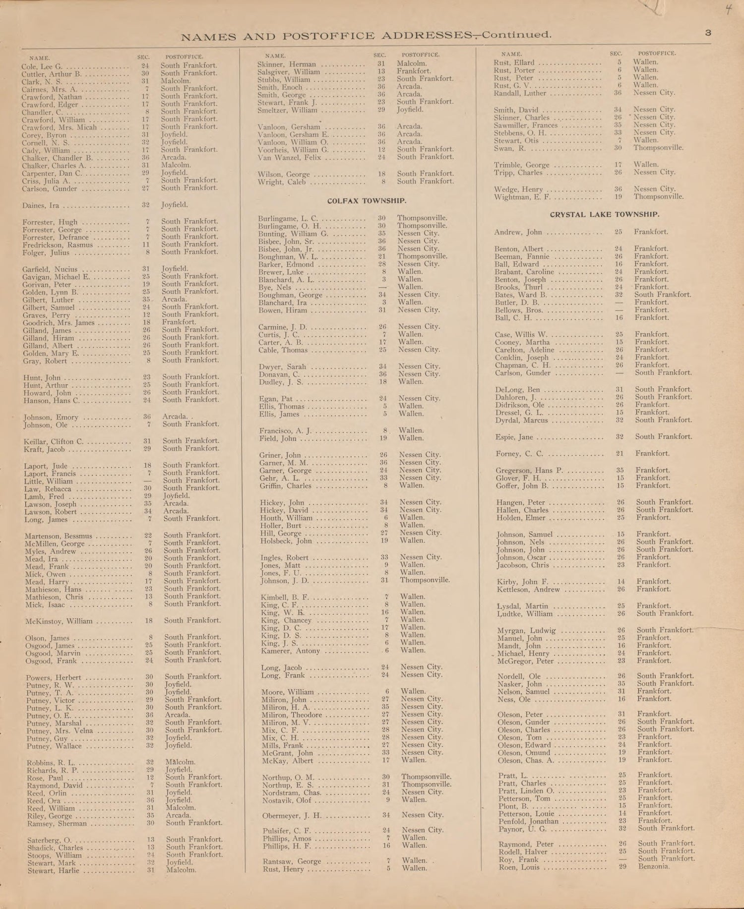 Resident Land Owners of Benzie County, P. 2 from Atlas of Benzie County, Michigan : With Maps of Michigan, United States and the World, Alaska, Cuba, Porto Rico, Hawaii and the Philippines : Also a Complete Mailing List of All Resident … 1901 by Relic Map Company