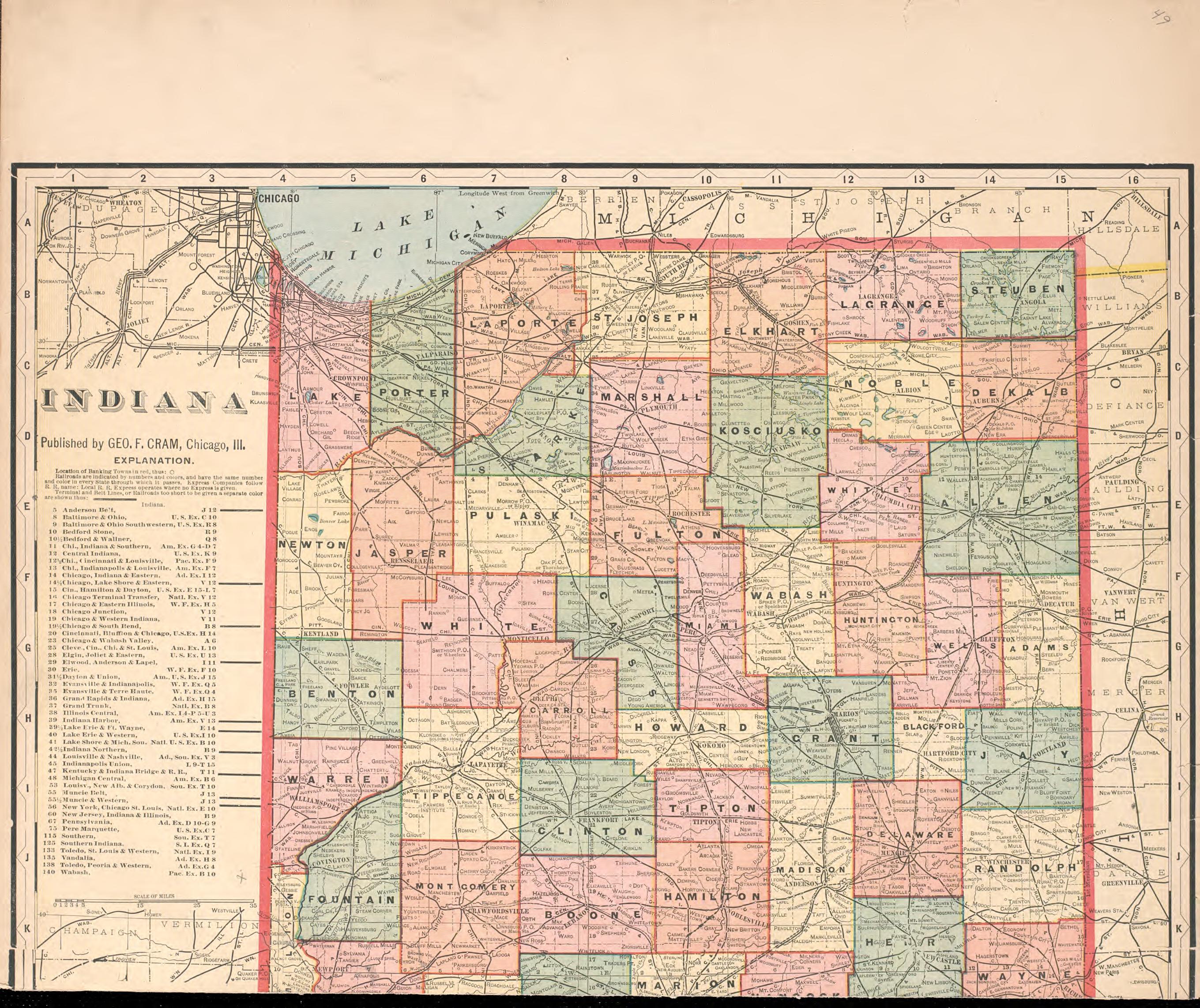 Indiana, Part 1 from Standard Atlas of Vigo County, Indiana : Including a Plat Book of the Villages, Cities and Townships of the County, Map of State and United States and World 1907 by Relic Map Company