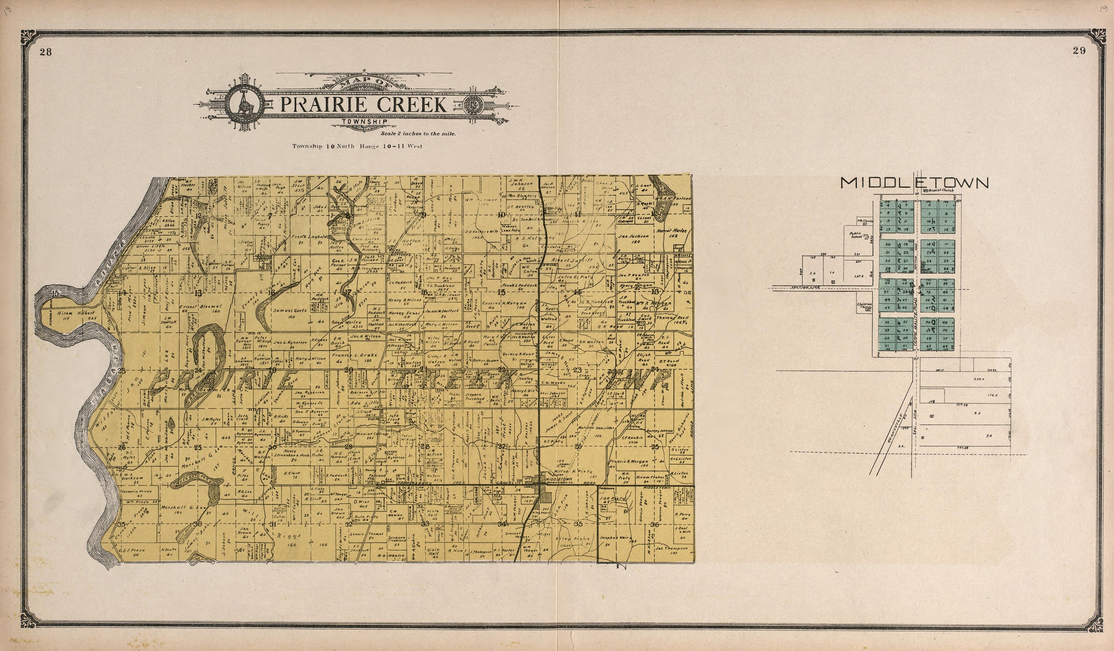Prairie Creek Township from Standard Atlas of Vigo County, Indiana : Including a Plat Book of the Villages, Cities and Townships of the County, Map of State and United States and World 1907 by Relic Map Company