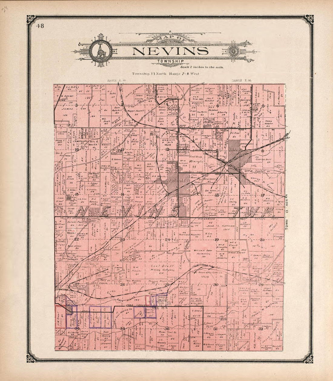 Nevins Township from Standard Atlas of Vigo County, Indiana : Including a Plat Book of the Villages, Cities and Townships of the County, Map of State and United States and World 1907 by Relic Map Company