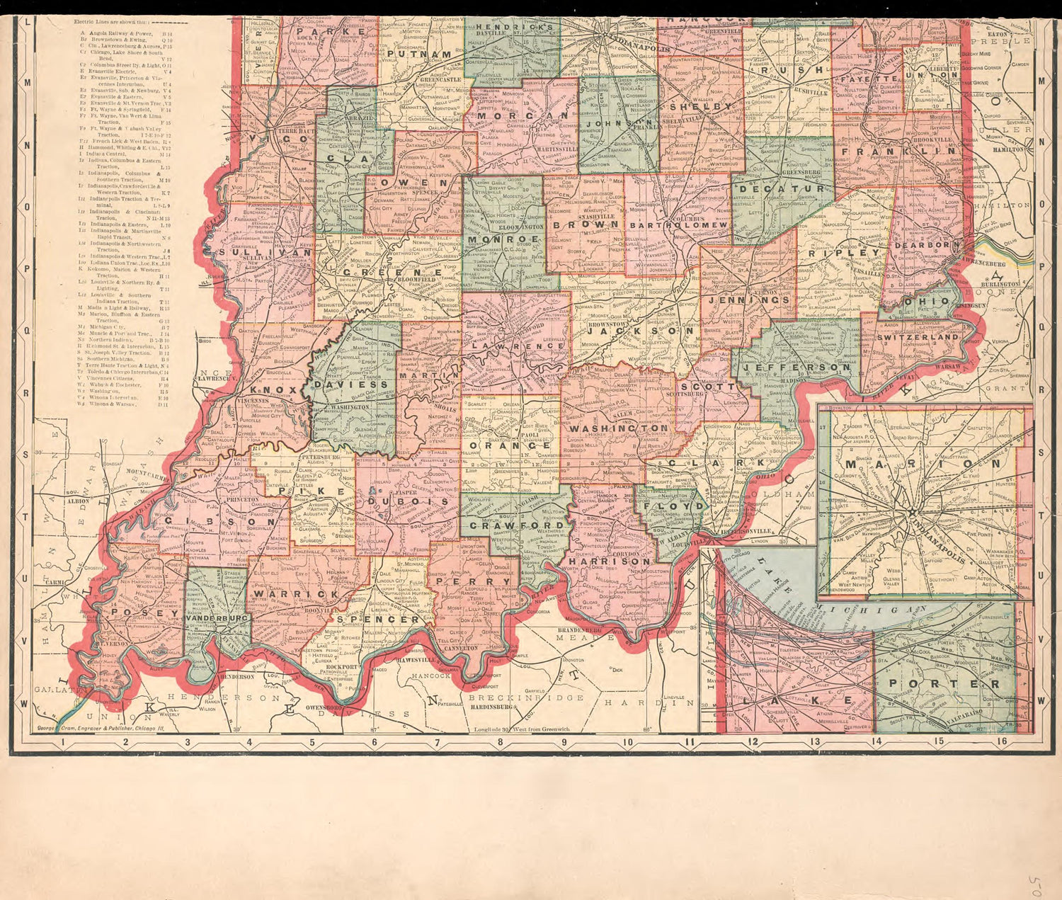 Indiana, Part 2 from Standard Atlas of Vigo County, Indiana : Including a Plat Book of the Villages, Cities and Townships of the County, Map of State and United States and World 1907 by Relic Map Company