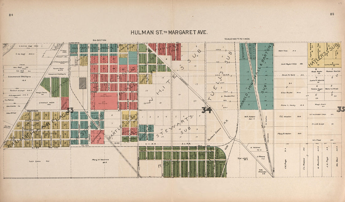Hulman Street to Margaret Avenue from Standard Atlas of Vigo County, Indiana : Including a Plat Book of the Villages, Cities and Townships of the County, Map of State and United States and World 1907 by Relic Map Company