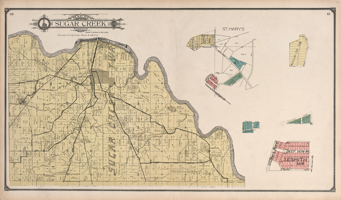 Sugar Creek Township from Standard Atlas of Vigo County, Indiana : Including a Plat Book of the Villages, Cities and Townships of the County, Map of State and United States and World 1907 by Relic Map Company