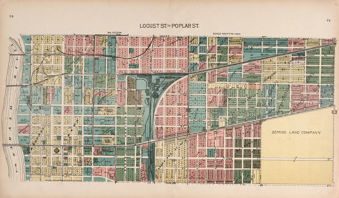 Locust Street to Poplar Street from Standard Atlas of Vigo County, Indiana : Including a Plat Book of the Villages, Cities and Townships of the County, Map of State and United States and World 1907 by Relic Map Company