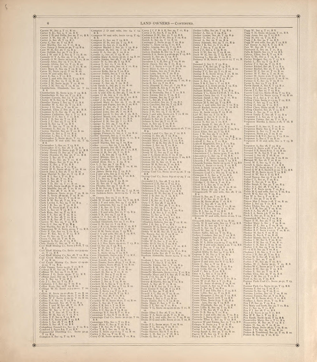 Land Owners (Continued) from Standard Atlas of Vigo County, Indiana : Including a Plat Book of the Villages, Cities and Townships of the County, Map of State and United States and World 1907 by Relic Map Company