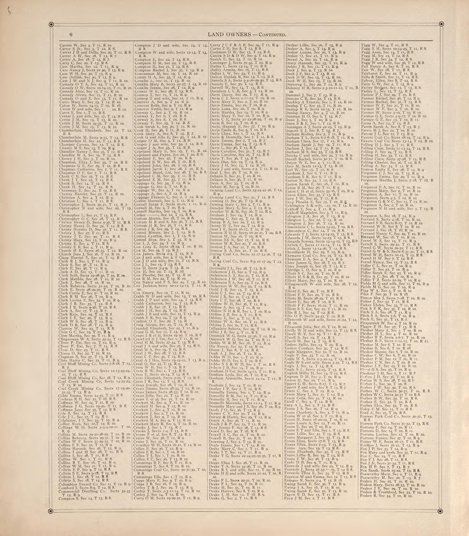 Land Owners (Continued) from Standard Atlas of Vigo County, Indiana : Including a Plat Book of the Villages, Cities and Townships of the County, Map of State and United States and World 1907 by Relic Map Company