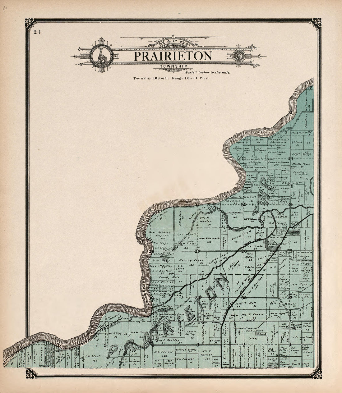 Prairieton Township from Standard Atlas of Vigo County, Indiana : Including a Plat Book of the Villages, Cities and Townships of the County, Map of State and United States and World 1907 by Relic Map Company