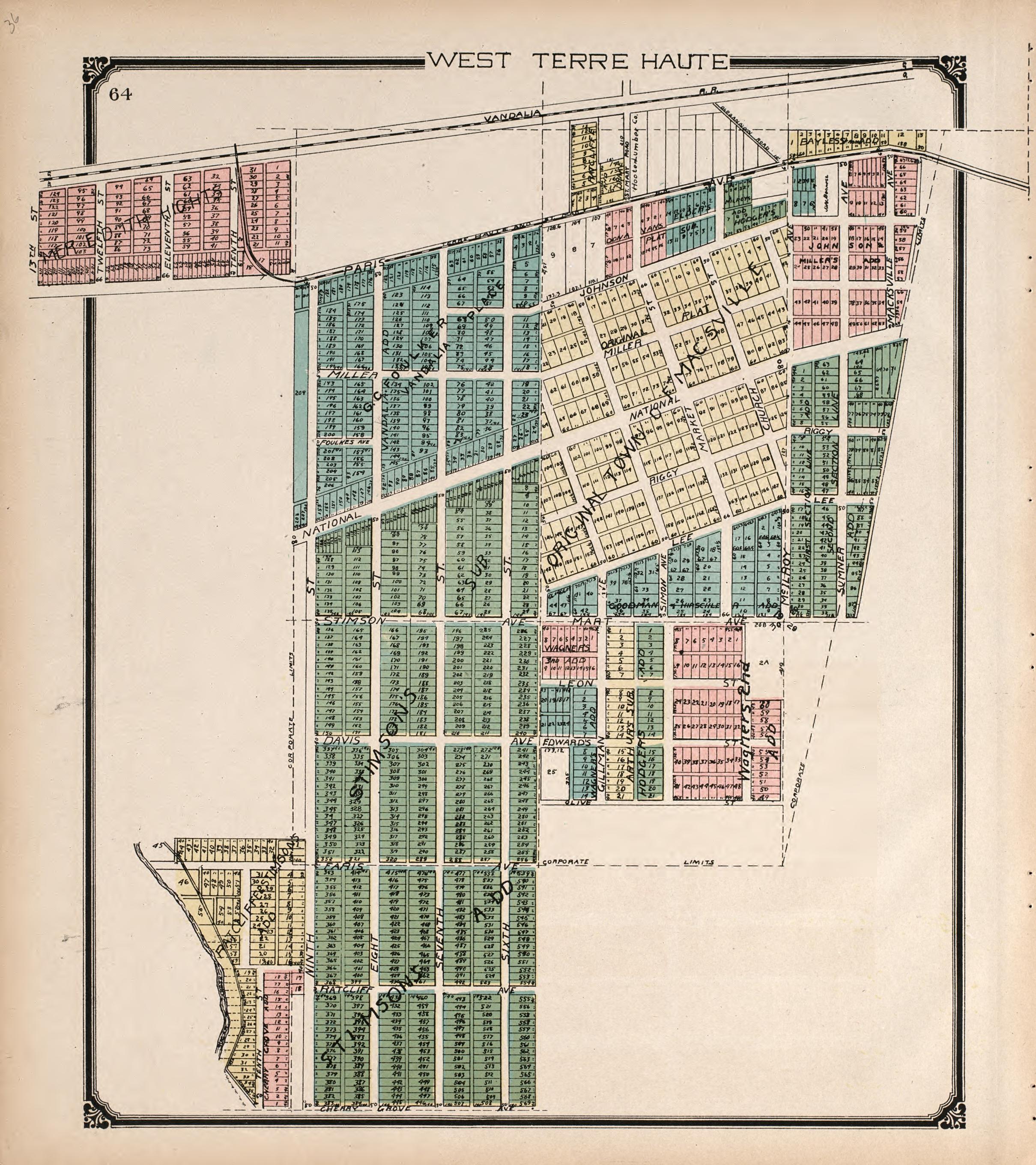 West Terre Haute from Standard Atlas of Vigo County, Indiana : Including a Plat Book of the Villages, Cities and Townships of the County, Map of State and United States and World 1907 by Relic Map Company