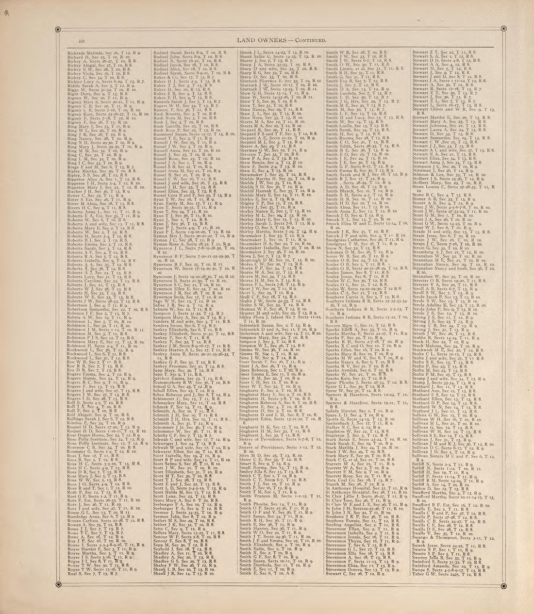 Land Owners (Continued) from Standard Atlas of Vigo County, Indiana : Including a Plat Book of the Villages, Cities and Townships of the County, Map of State and United States and World 1907 by Relic Map Company
