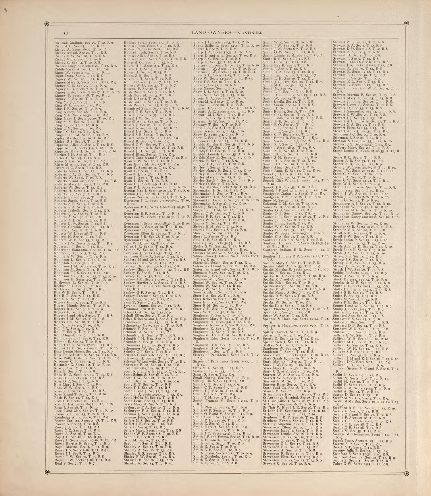Land Owners (Continued) from Standard Atlas of Vigo County, Indiana : Including a Plat Book of the Villages, Cities and Townships of the County, Map of State and United States and World 1907 by Relic Map Company