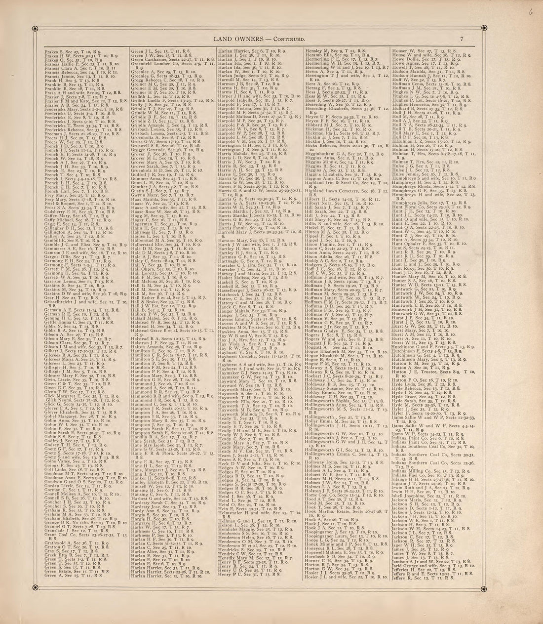 Land Owners (Continued) from Standard Atlas of Vigo County, Indiana : Including a Plat Book of the Villages, Cities and Townships of the County, Map of State and United States and World 1907 by Relic Map Company