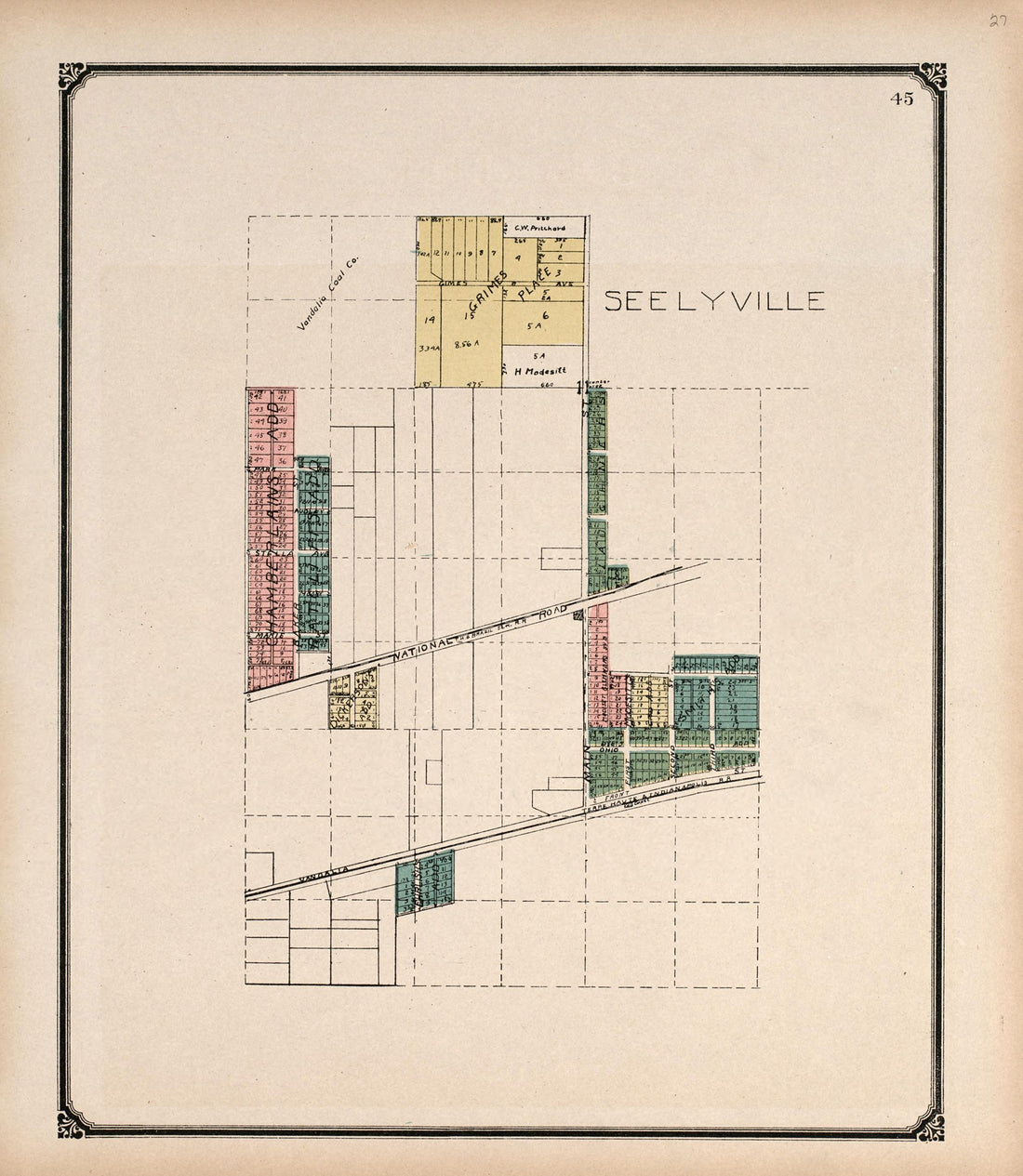 Seelyville from Standard Atlas of Vigo County, Indiana : Including a Plat Book of the Villages, Cities and Townships of the County, Map of State and United States and World 1907 by Relic Map Company