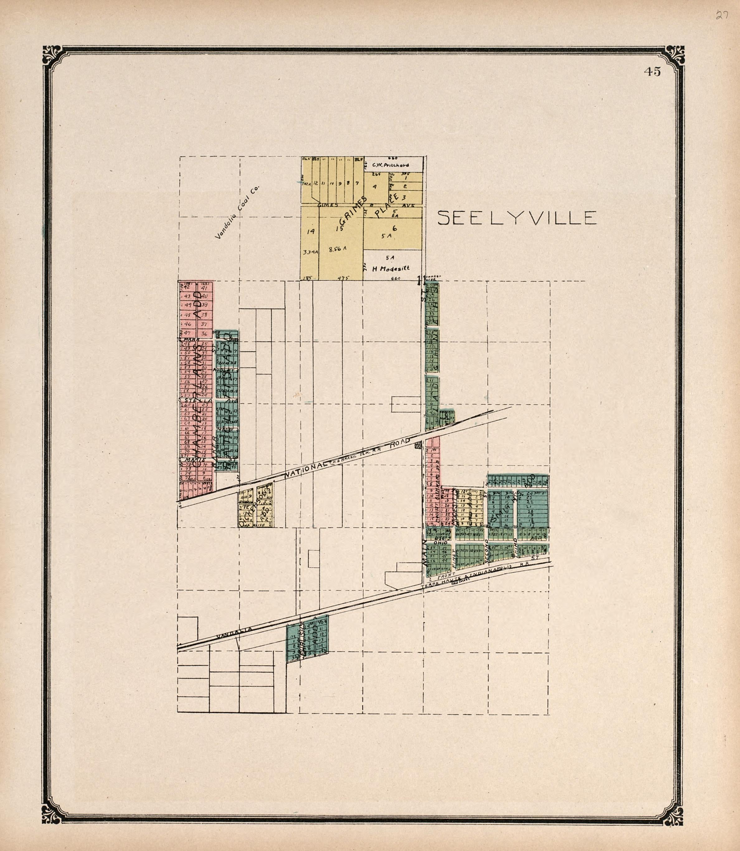 Seelyville from Standard Atlas of Vigo County, Indiana : Including a Plat Book of the Villages, Cities and Townships of the County, Map of State and United States and World 1907 by Relic Map Company