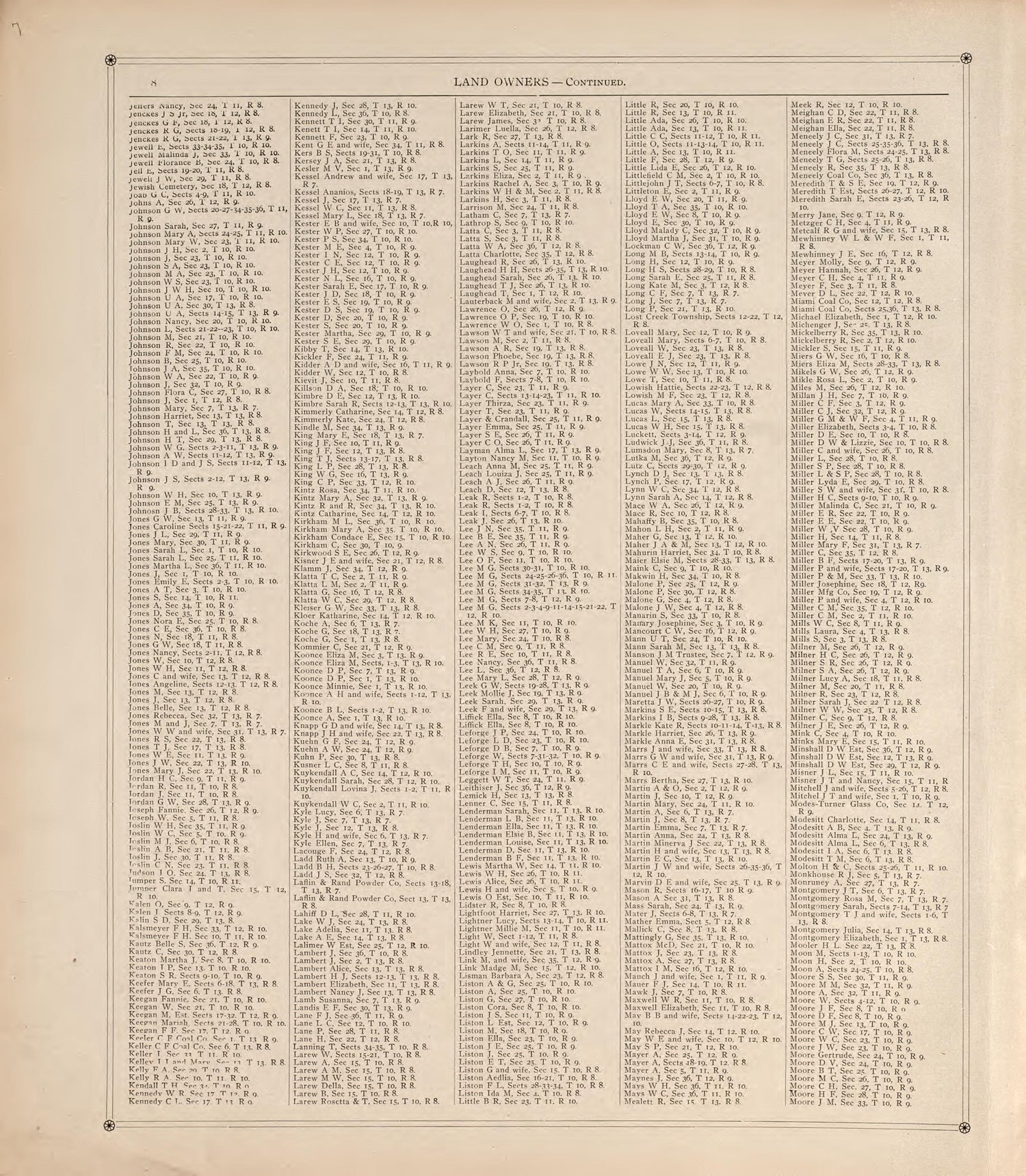 Land Owners (Continued) from Standard Atlas of Vigo County, Indiana : Including a Plat Book of the Villages, Cities and Townships of the County, Map of State and United States and World 1907 by Relic Map Company