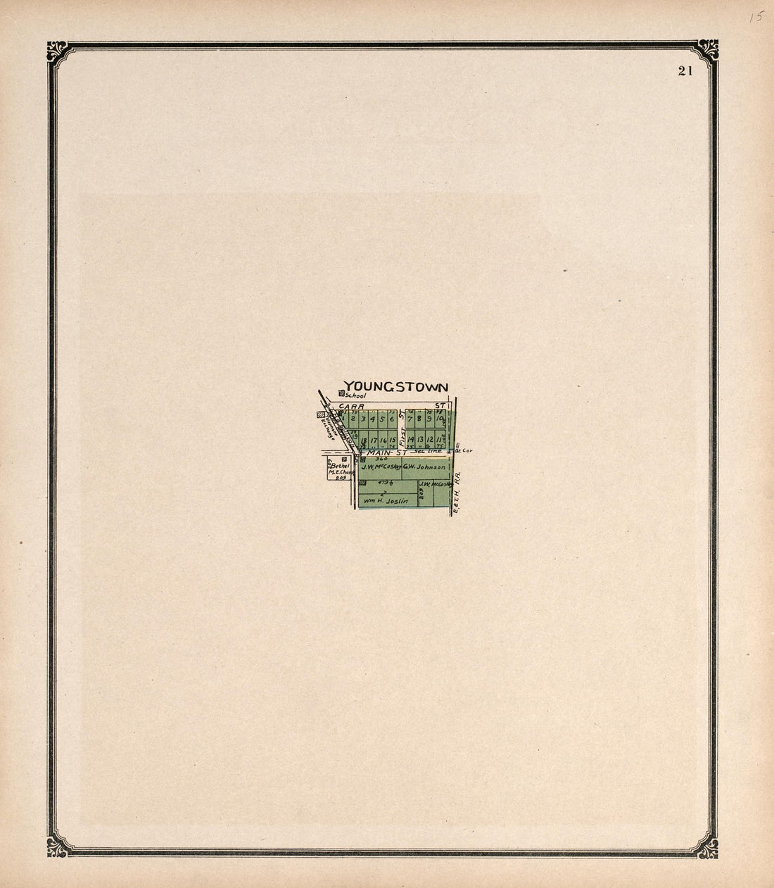 Youngstown from Standard Atlas of Vigo County, Indiana : Including a Plat Book of the Villages, Cities and Townships of the County, Map of State and United States and World 1907 by Relic Map Company