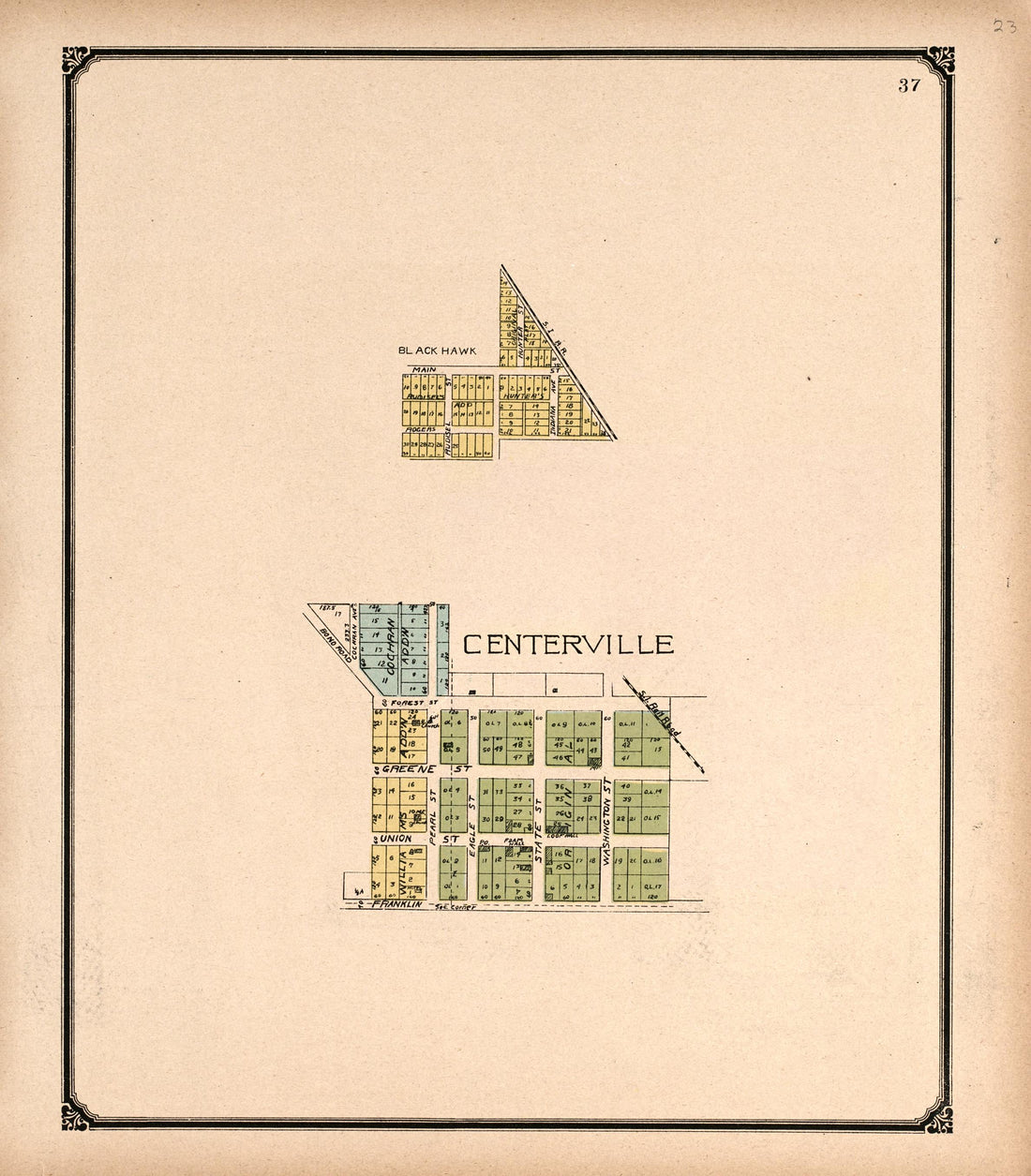 Centerville from Standard Atlas of Vigo County, Indiana : Including a Plat Book of the Villages, Cities and Townships of the County, Map of State and United States and World 1907 by Relic Map Company