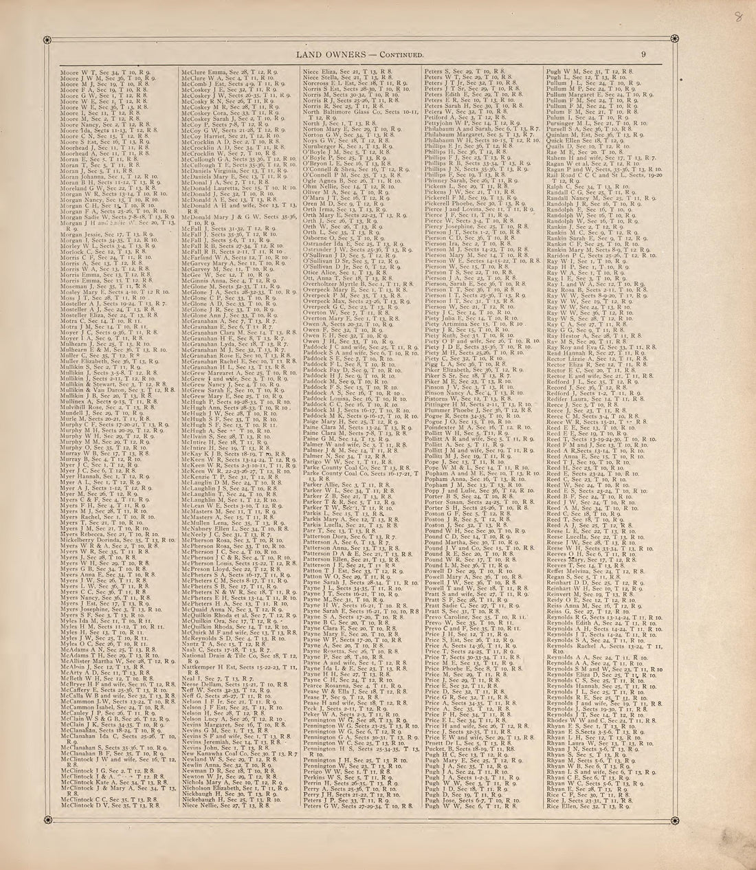 Land Owners (Continued) from Standard Atlas of Vigo County, Indiana : Including a Plat Book of the Villages, Cities and Townships of the County, Map of State and United States and World 1907 by Relic Map Company