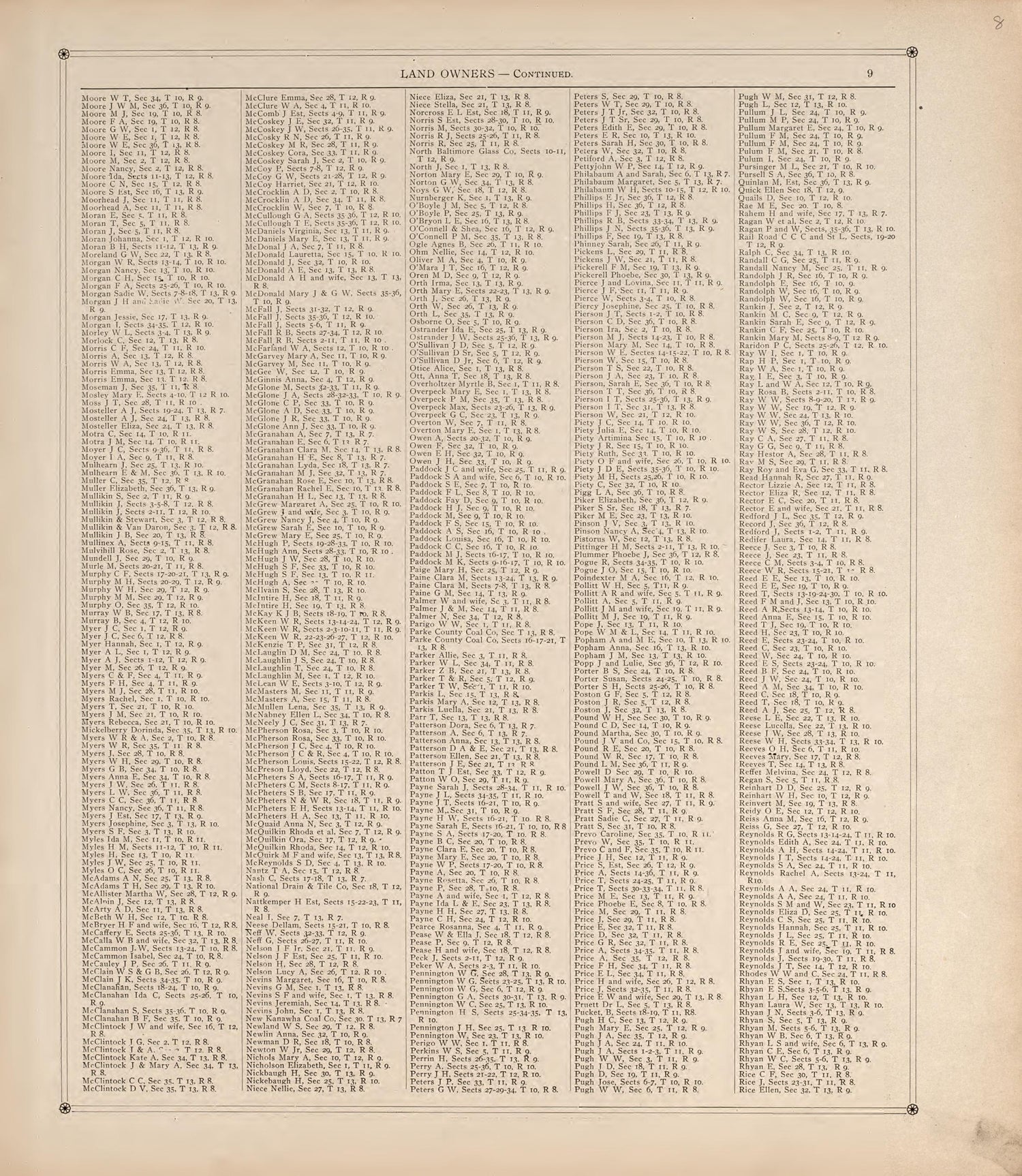 Land Owners (Continued) from Standard Atlas of Vigo County, Indiana : Including a Plat Book of the Villages, Cities and Townships of the County, Map of State and United States and World 1907 by Relic Map Company
