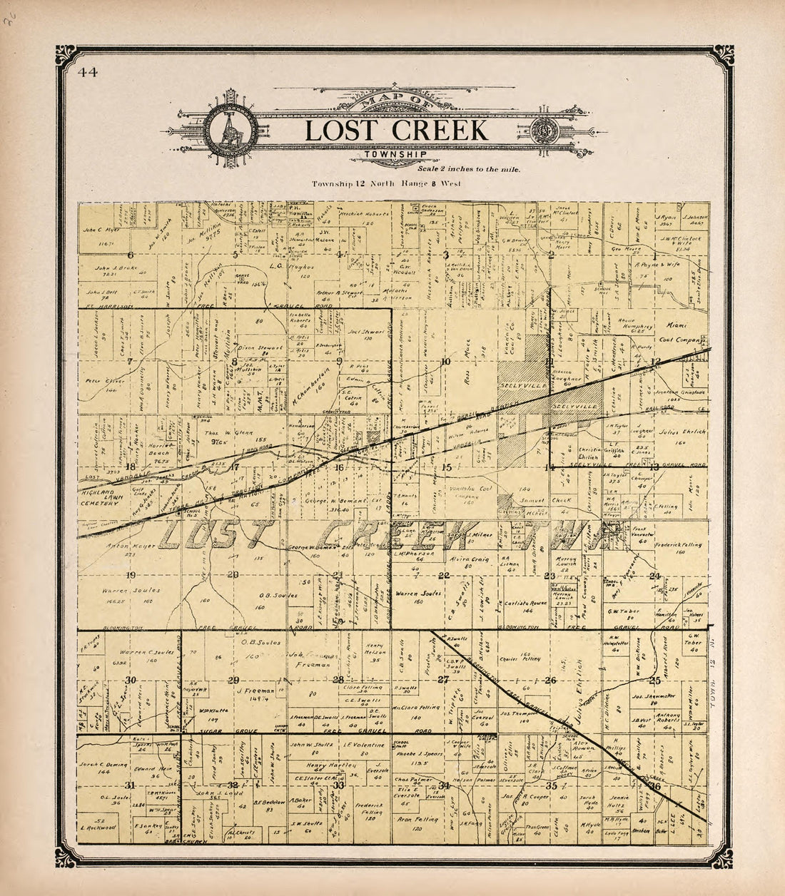 Lost Creek Township from Standard Atlas of Vigo County, Indiana : Including a Plat Book of the Villages, Cities and Townships of the County, Map of State and United States and World 1907 by Relic Map Company
