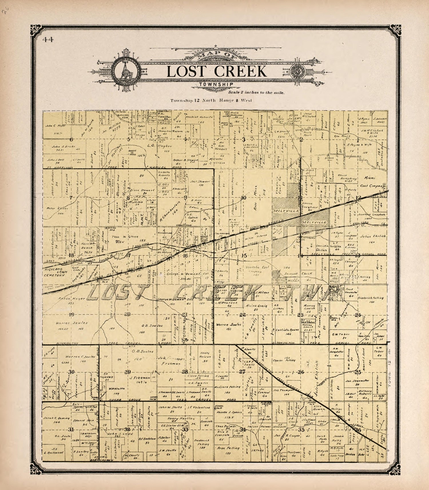 Lost Creek Township from Standard Atlas of Vigo County, Indiana : Including a Plat Book of the Villages, Cities and Townships of the County, Map of State and United States and World 1907 by Relic Map Company