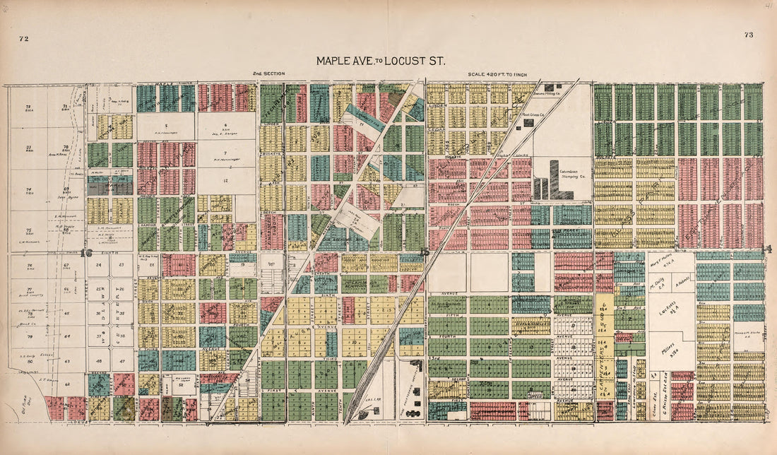Maple Avenue to Locust Street from Standard Atlas of Vigo County, Indiana : Including a Plat Book of the Villages, Cities and Townships of the County, Map of State and United States and World 1907 by Relic Map Company