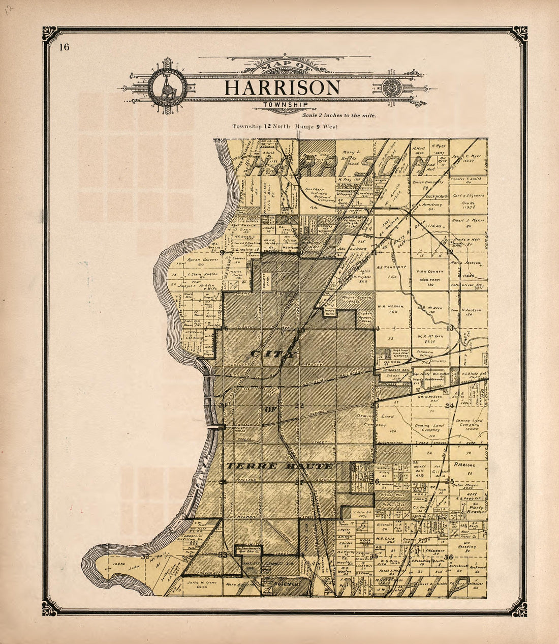 Harrison Township from Standard Atlas of Vigo County, Indiana : Including a Plat Book of the Villages, Cities and Townships of the County, Map of State and United States and World 1907 by Relic Map Company